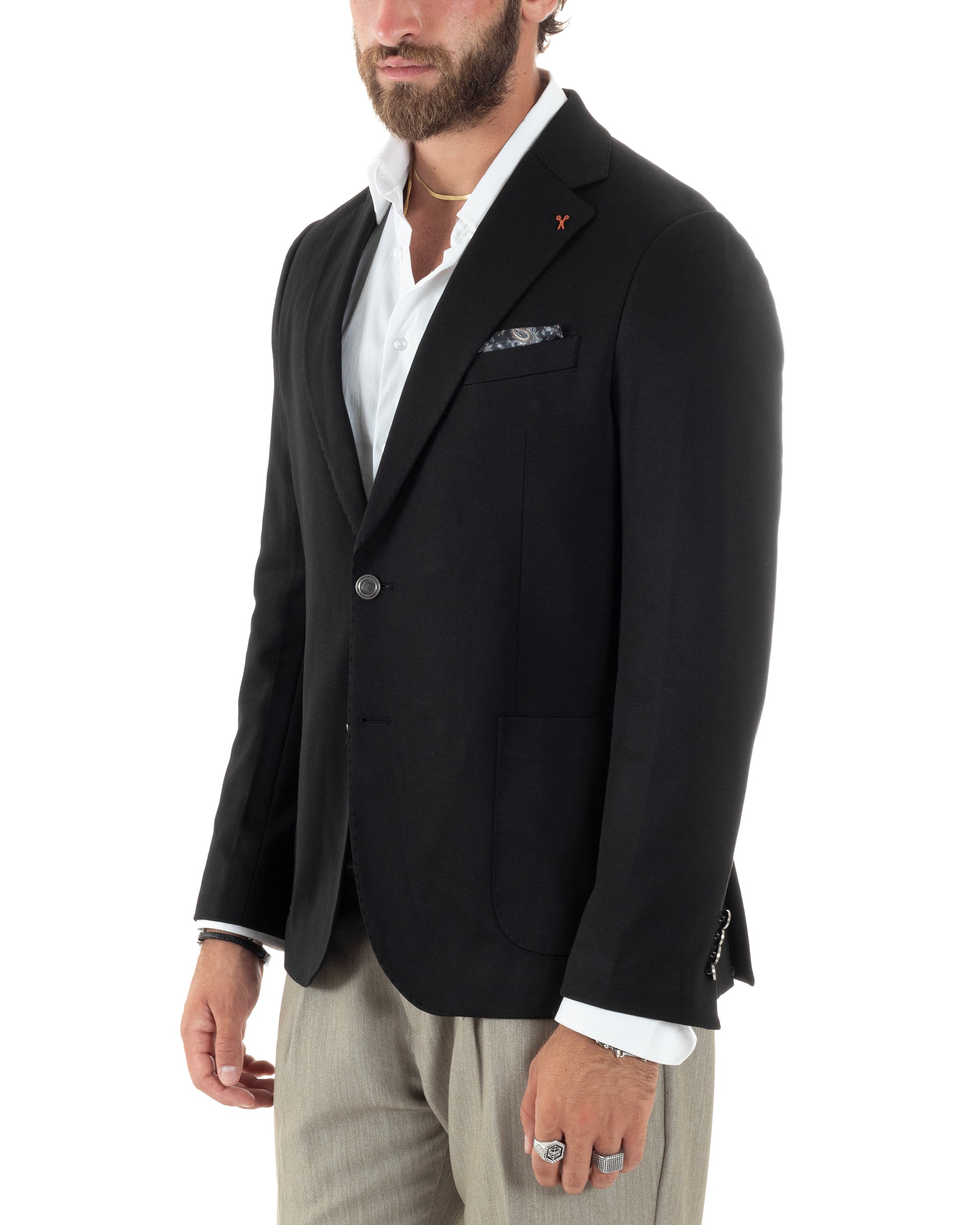 Giacca Uomo Monopetto Sartoriale Con Bottoni Metallo Cerimonia Elegante Casual Nero GIOSAL-G3206A