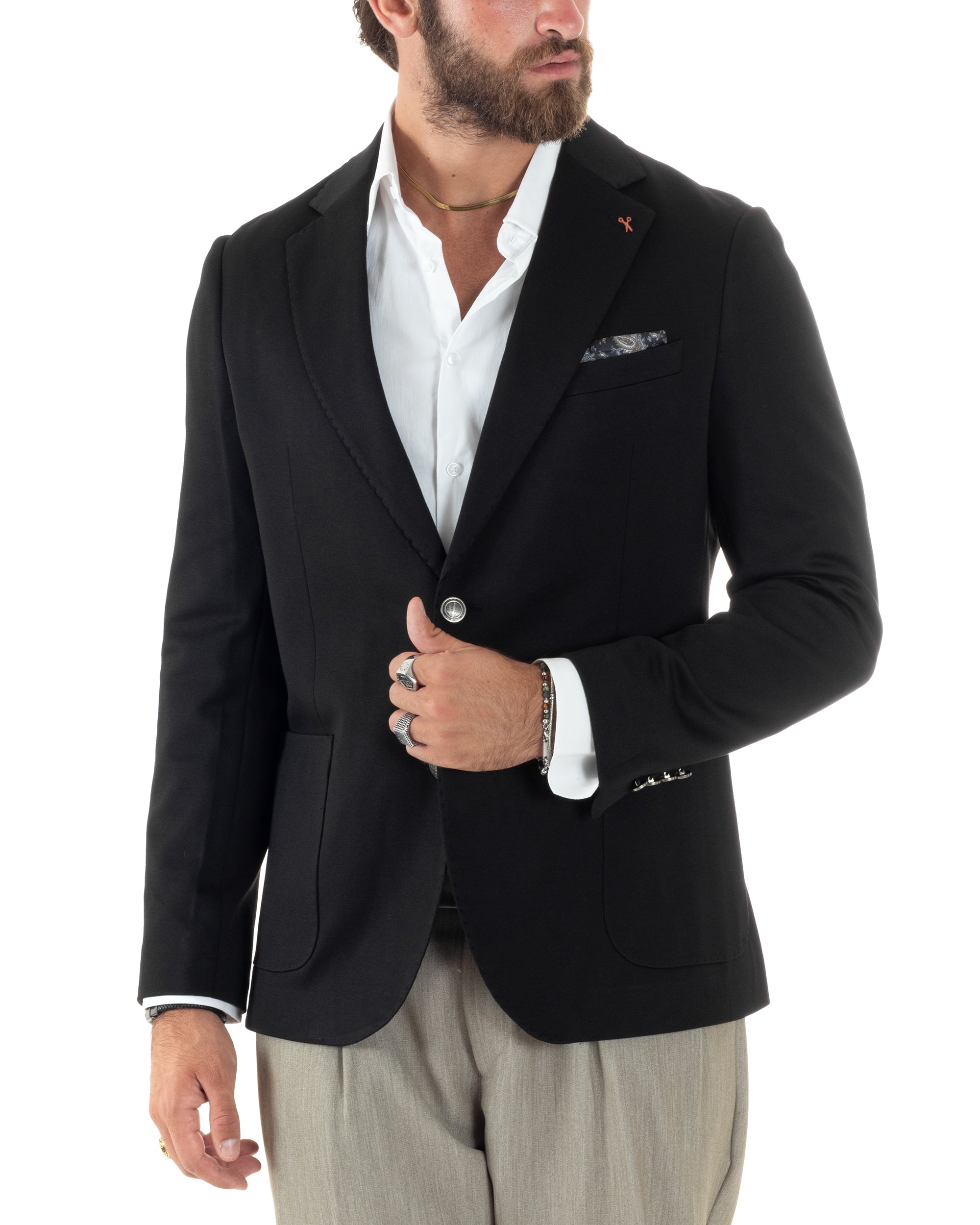 Giacca Uomo Monopetto Sartoriale Con Bottoni Metallo Cerimonia Elegant