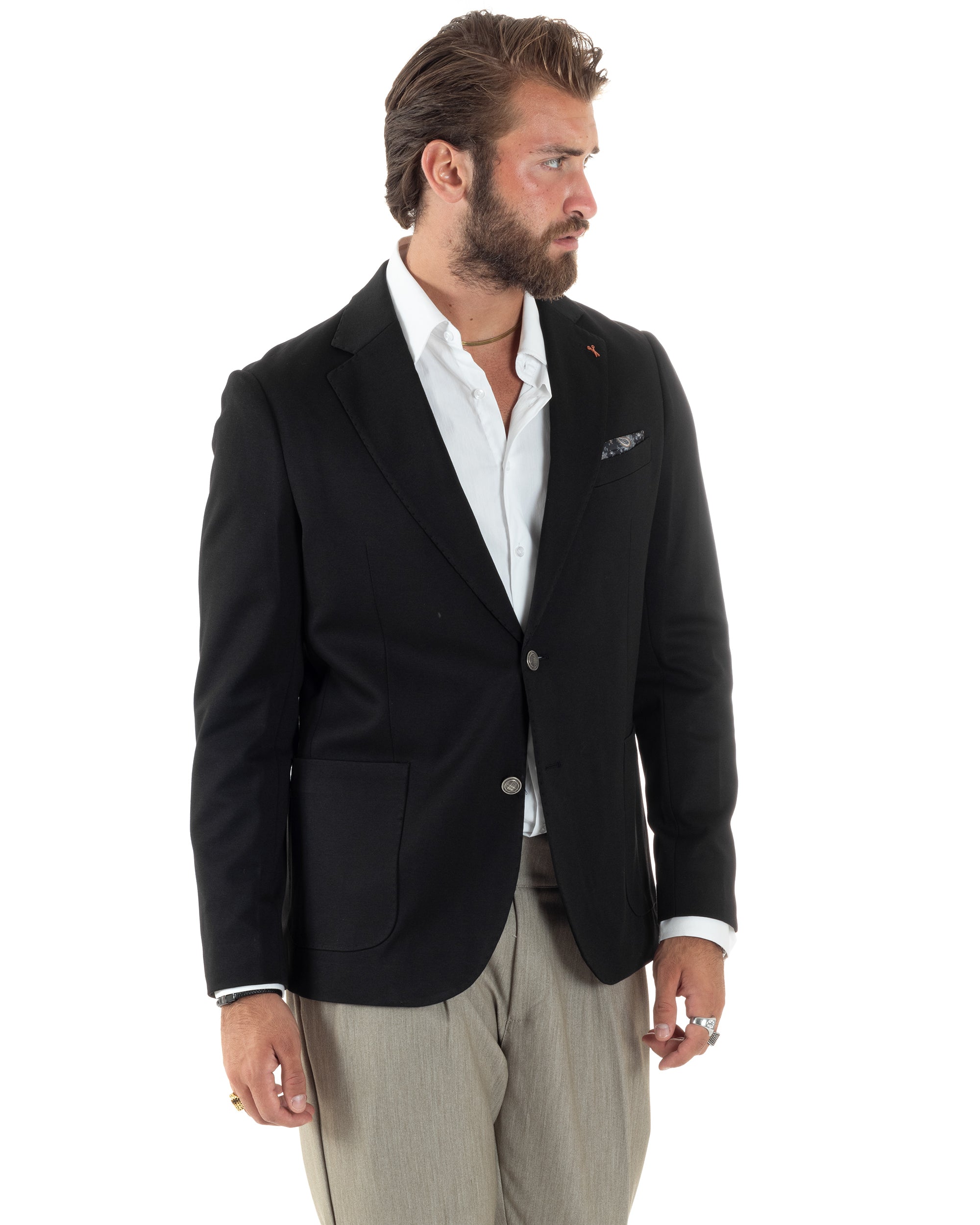 Giacca Uomo Monopetto Sartoriale Con Bottoni Metallo Cerimonia Elegante Casual Nero GIOSAL-G3206A