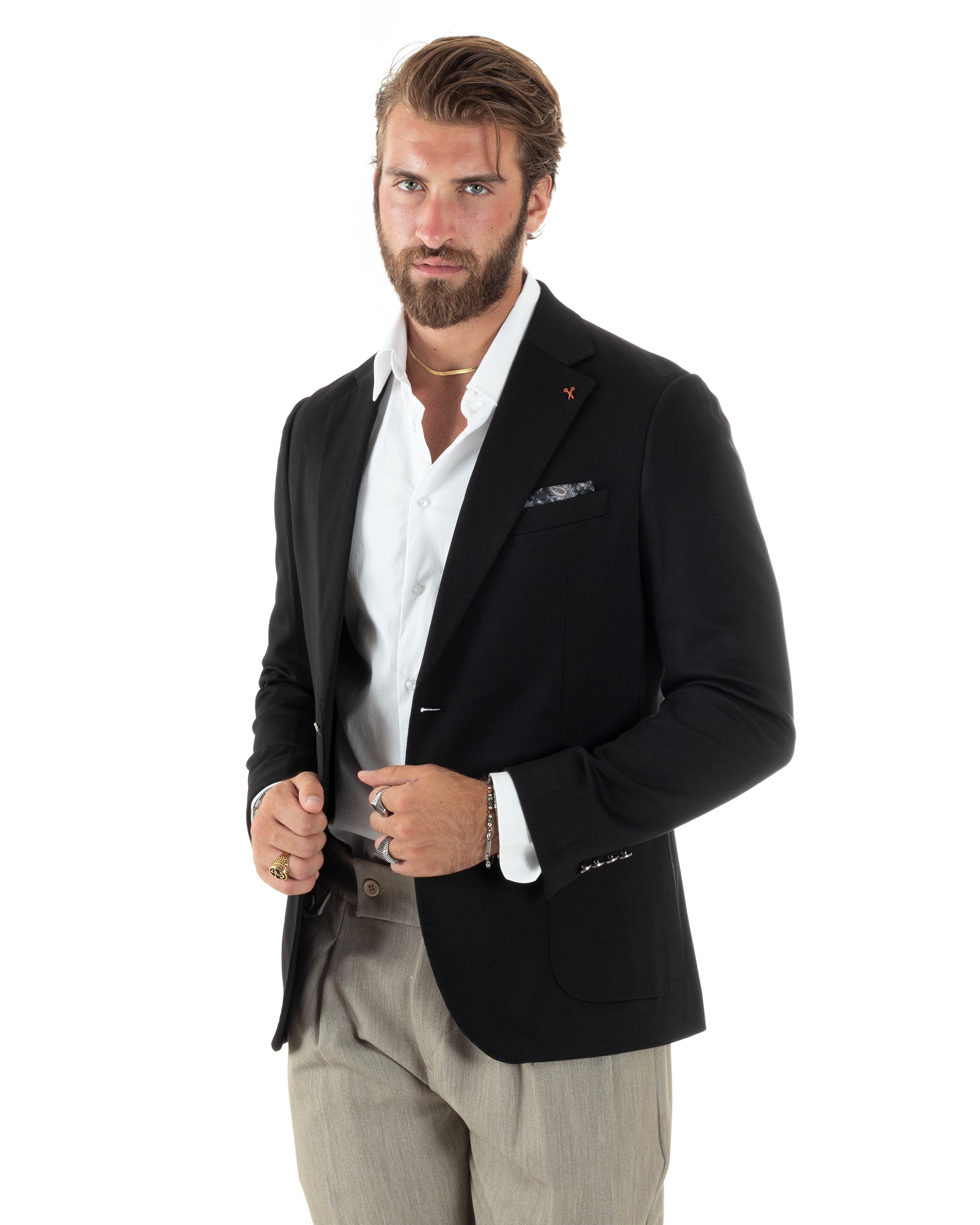 Giacca Uomo Monopetto Sartoriale Con Bottoni Metallo Cerimonia Elegante Casual Nero GIOSAL-G3206A