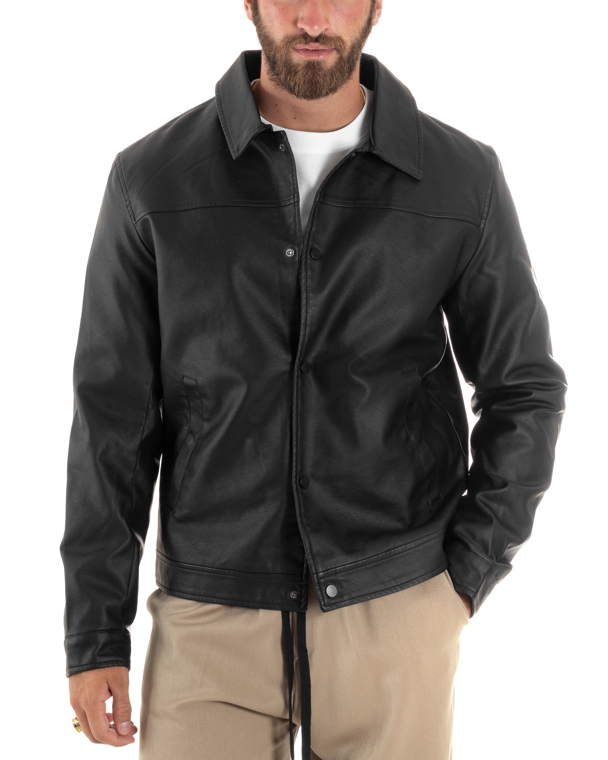 Giubbotto Uomo Ecopelle Collo A Rever Giacca Con Colletto Nero GIOSAL-G3210A