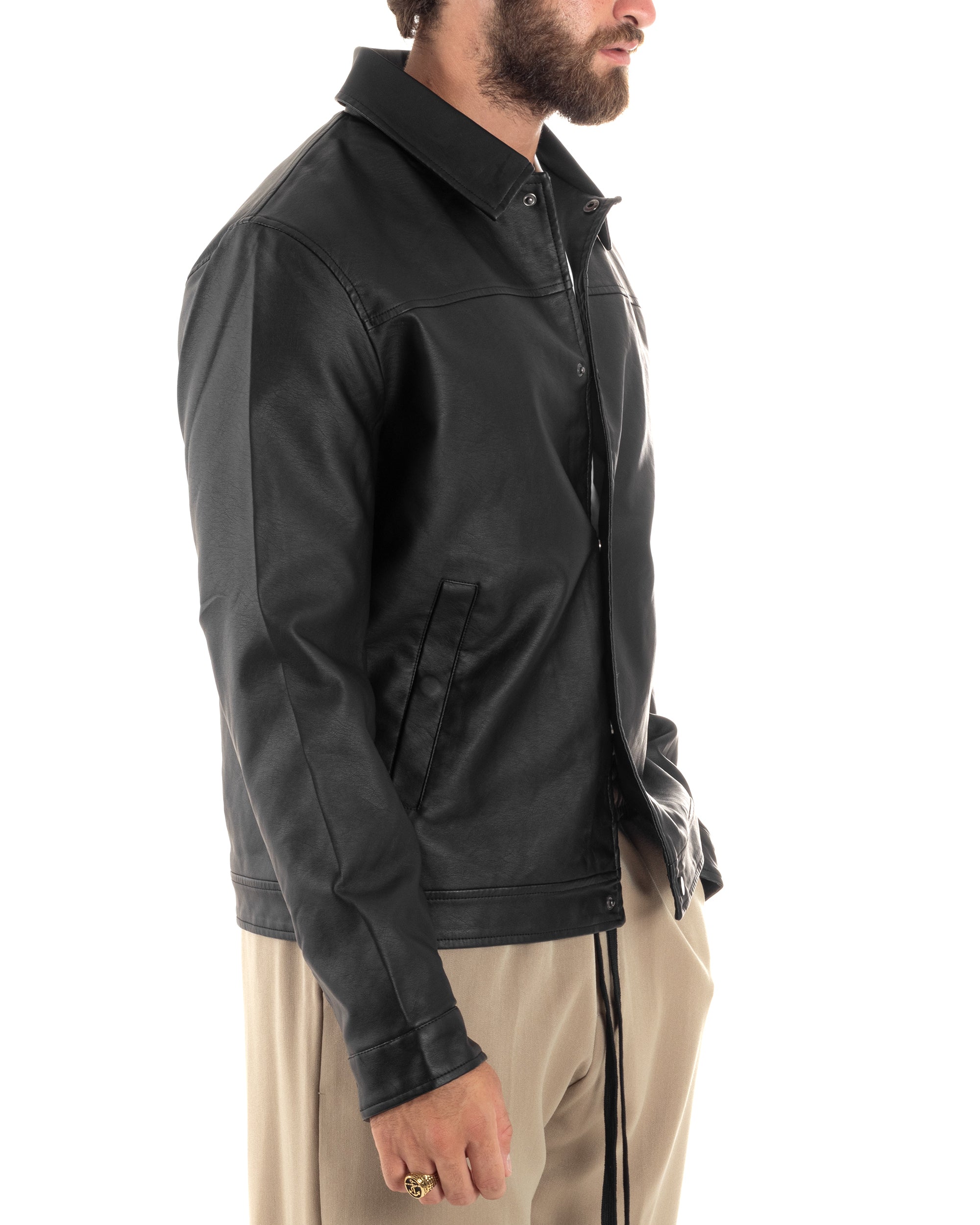 Giubbotto Uomo Ecopelle Collo A Rever Giacca Con Colletto Nero GIOSAL-G3210A