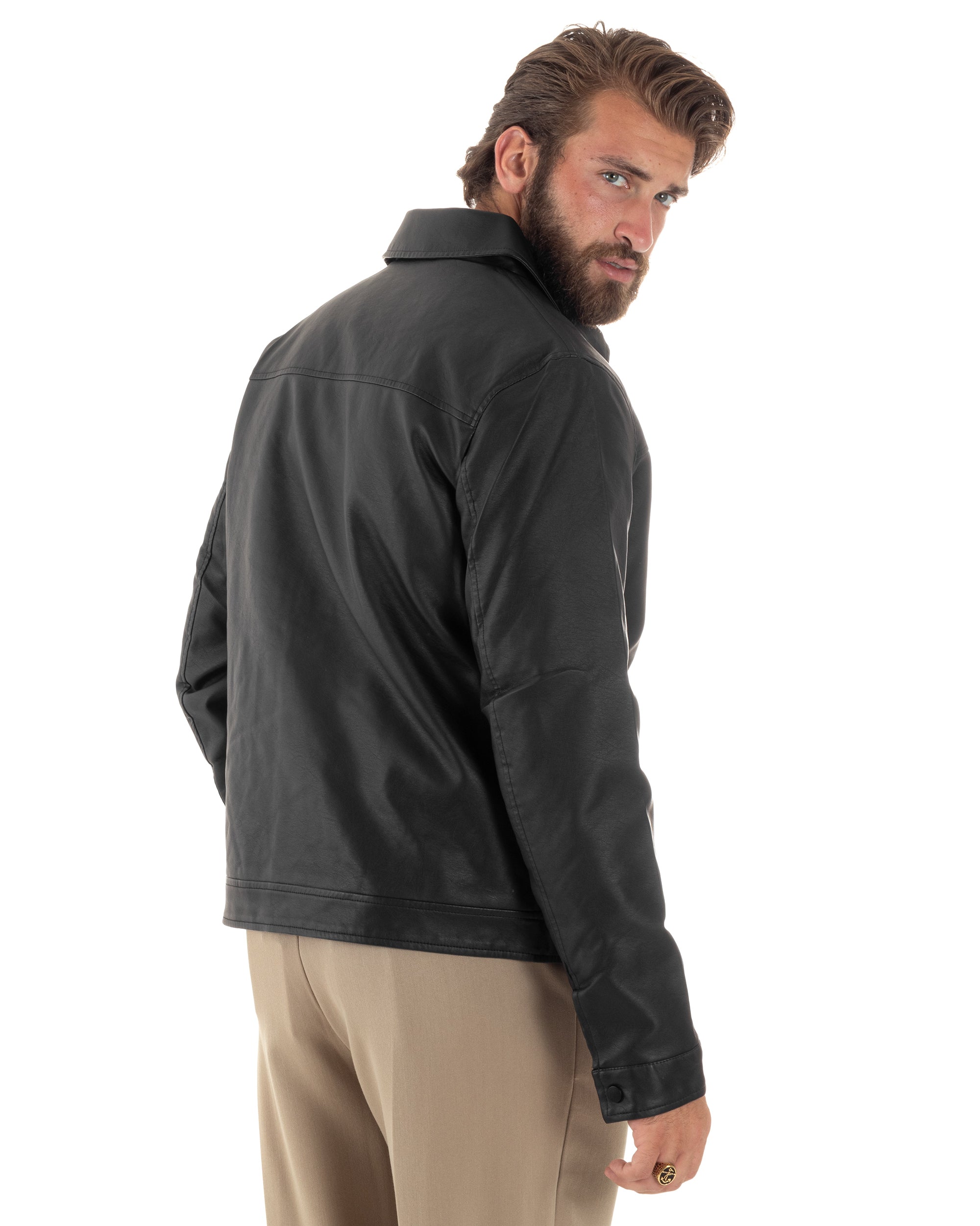 Giubbotto Uomo Ecopelle Collo A Rever Giacca Con Colletto Nero GIOSAL-G3210A