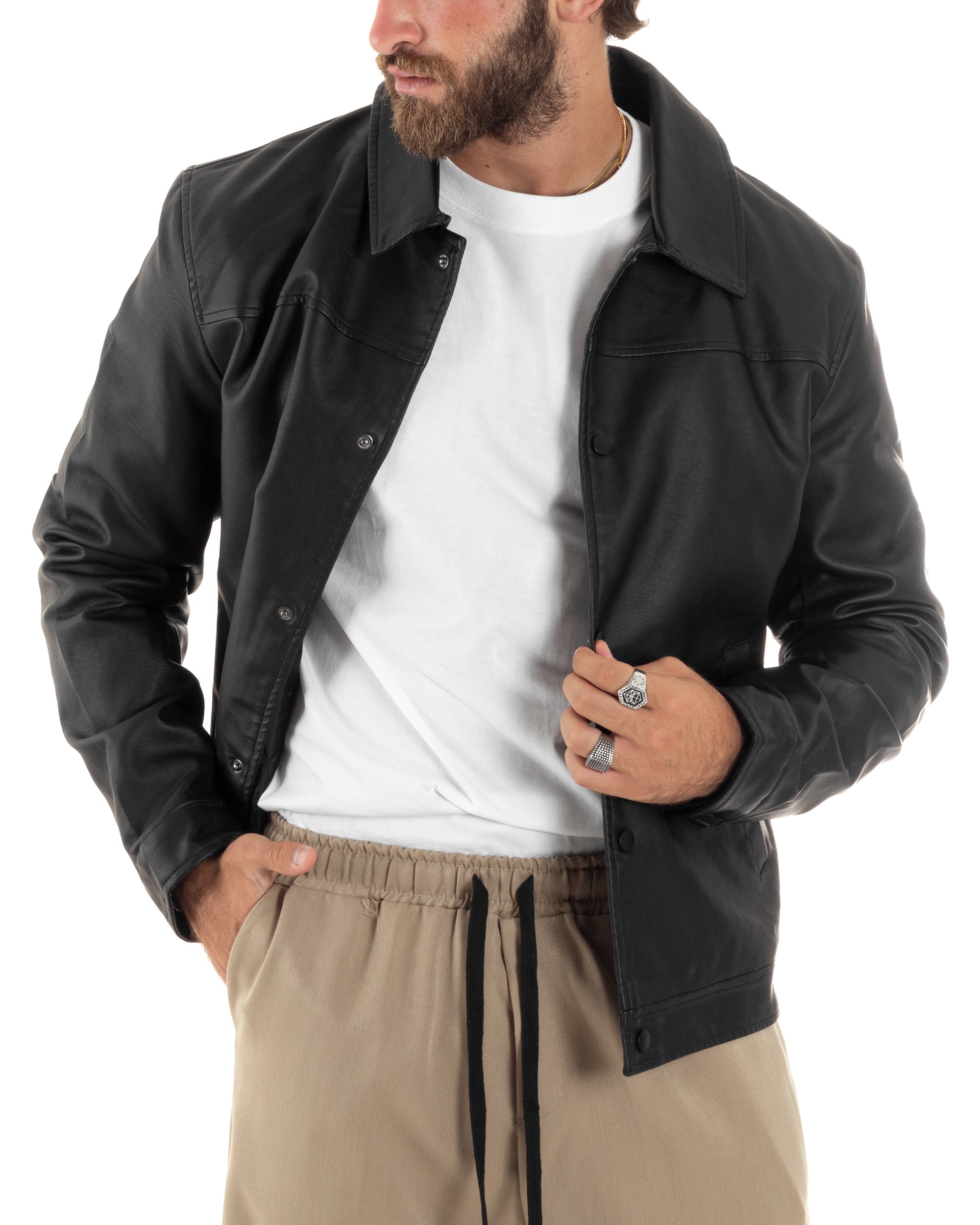 Giubbotto Uomo Ecopelle Collo A Rever Giacca Con Colletto Nero GIOSAL-G3210A