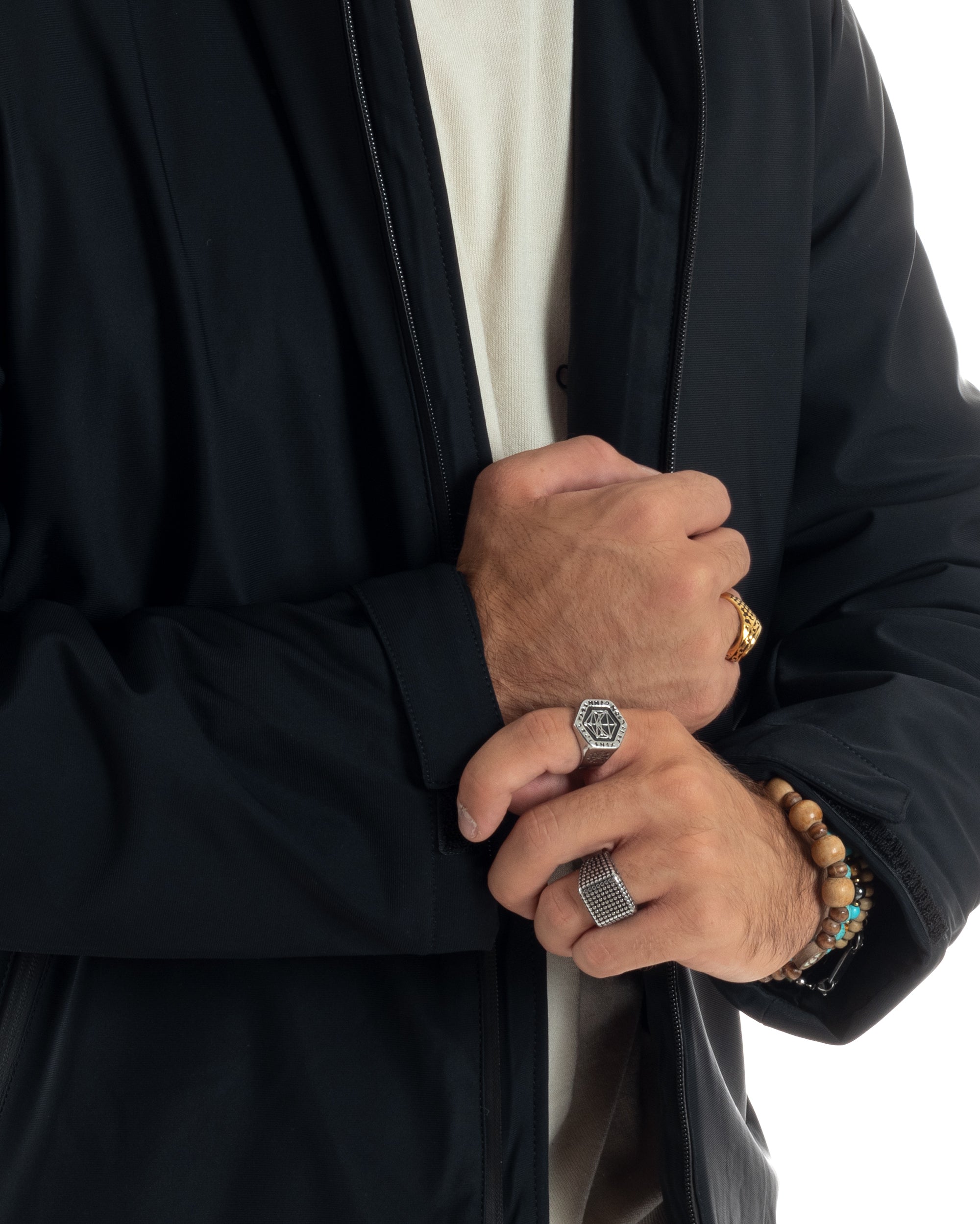 Giubbotto Uomo Con Cappuccio Removibile Trench Tessuto Tecnico Impermeabile Antivento Giaccone Imbottito Corto Tinta Unita Blu GIOSAL-G3232A