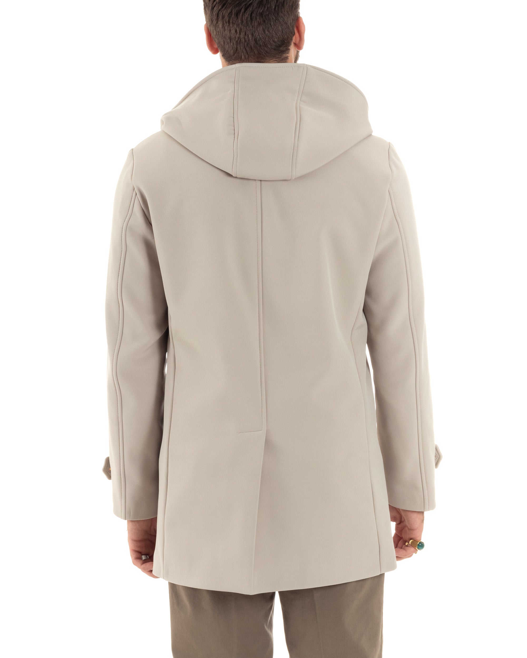 Giubbotto Uomo Con Cappuccio Trench Tessuto Tecnico Impermeabile Giaccone Bottoni Imbottito Lungo Antivento Beige G3236A