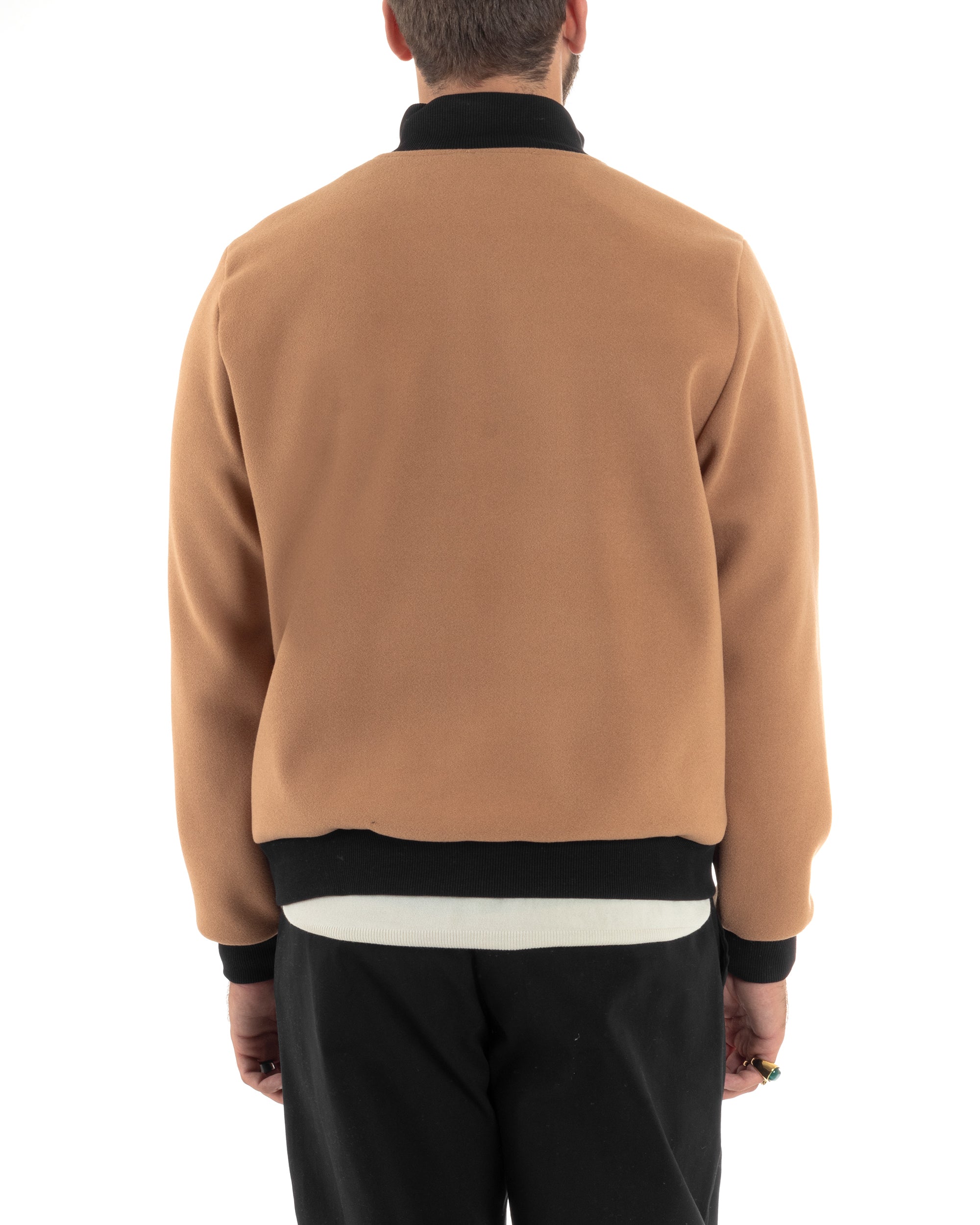 Giubbotto Uomo Tessuto Cappotto Bomber College In Panno Comodo Bicolore Giacca Calda Con Tasconi Casual Camel GIOSAL-G3244A