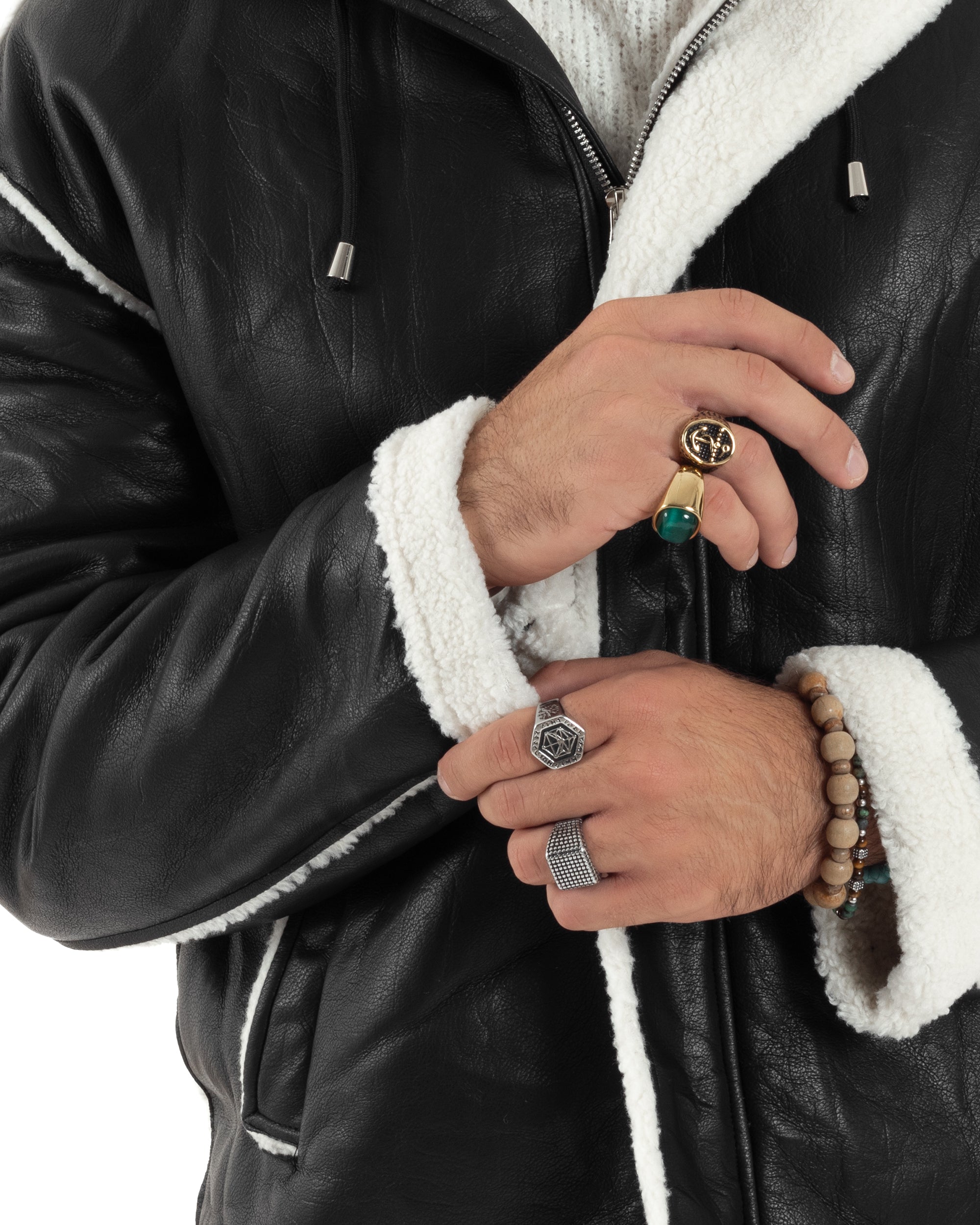 Giubbotto Montone Uomo Ecopelle Pelliccia Giacca Aviatore Nero G3247A