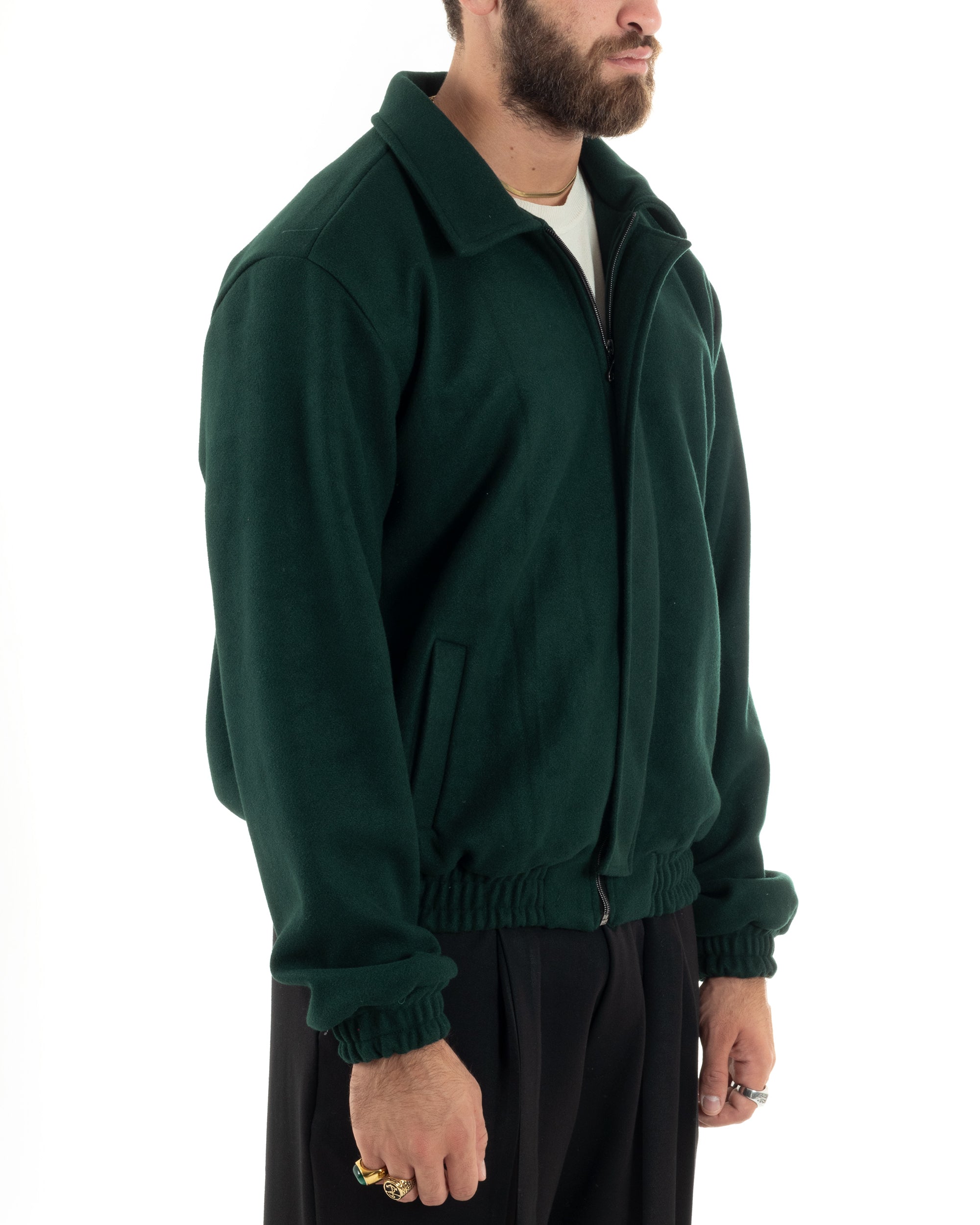 Giubbotto Uomo Panno Caldo Bomber Con Colletto Giacca Con Zip Tinta Unita Verde GIOSAL-G3249A