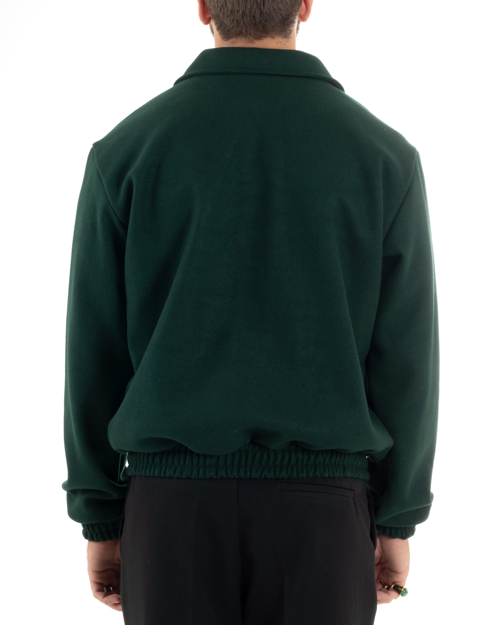 Giubbotto Uomo Panno Caldo Bomber Con Colletto Giacca Con Zip Tinta Unita Verde GIOSAL-G3249A