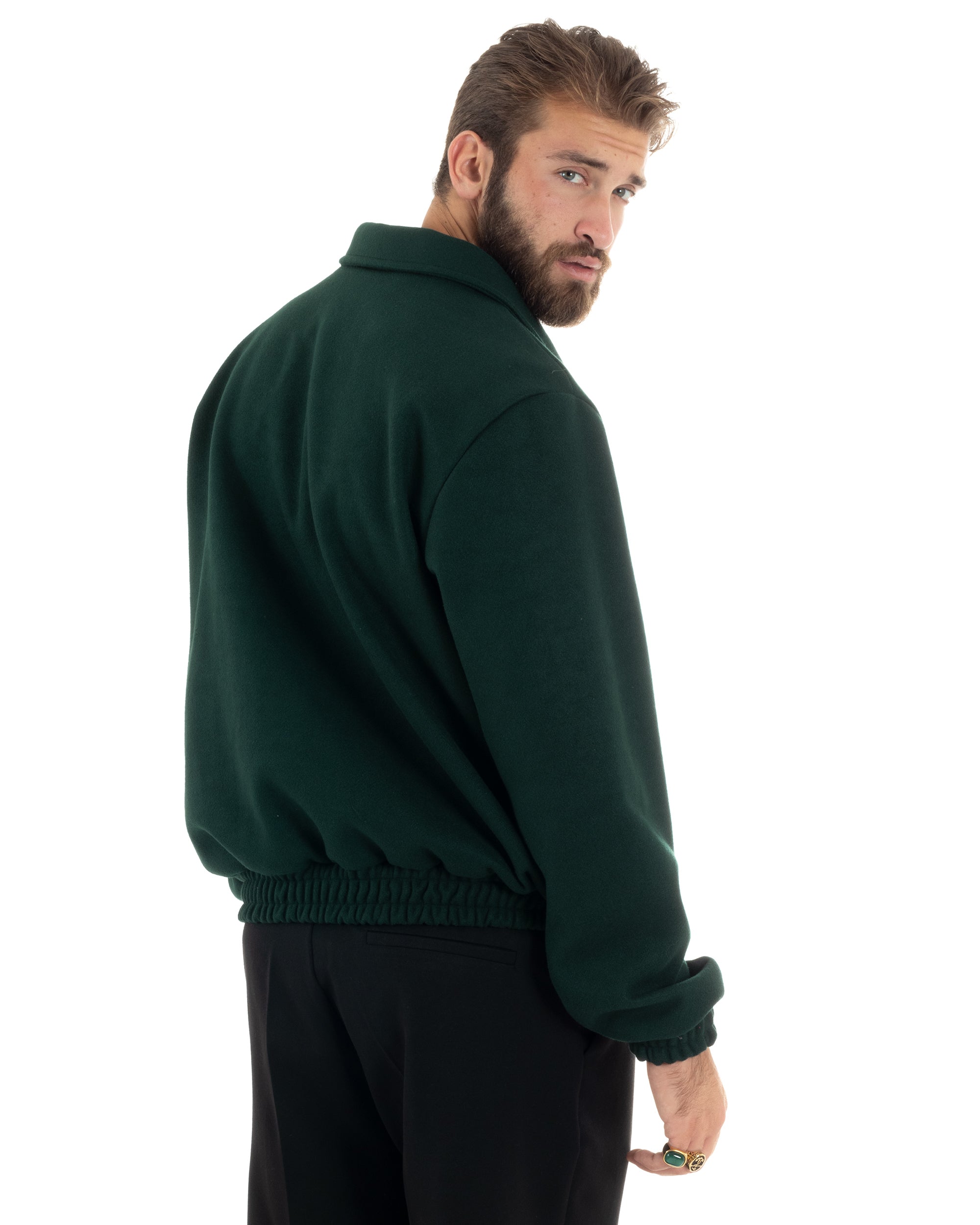 Giubbotto Uomo Panno Caldo Bomber Con Colletto Giacca Con Zip Tinta Unita Verde GIOSAL-G3249A