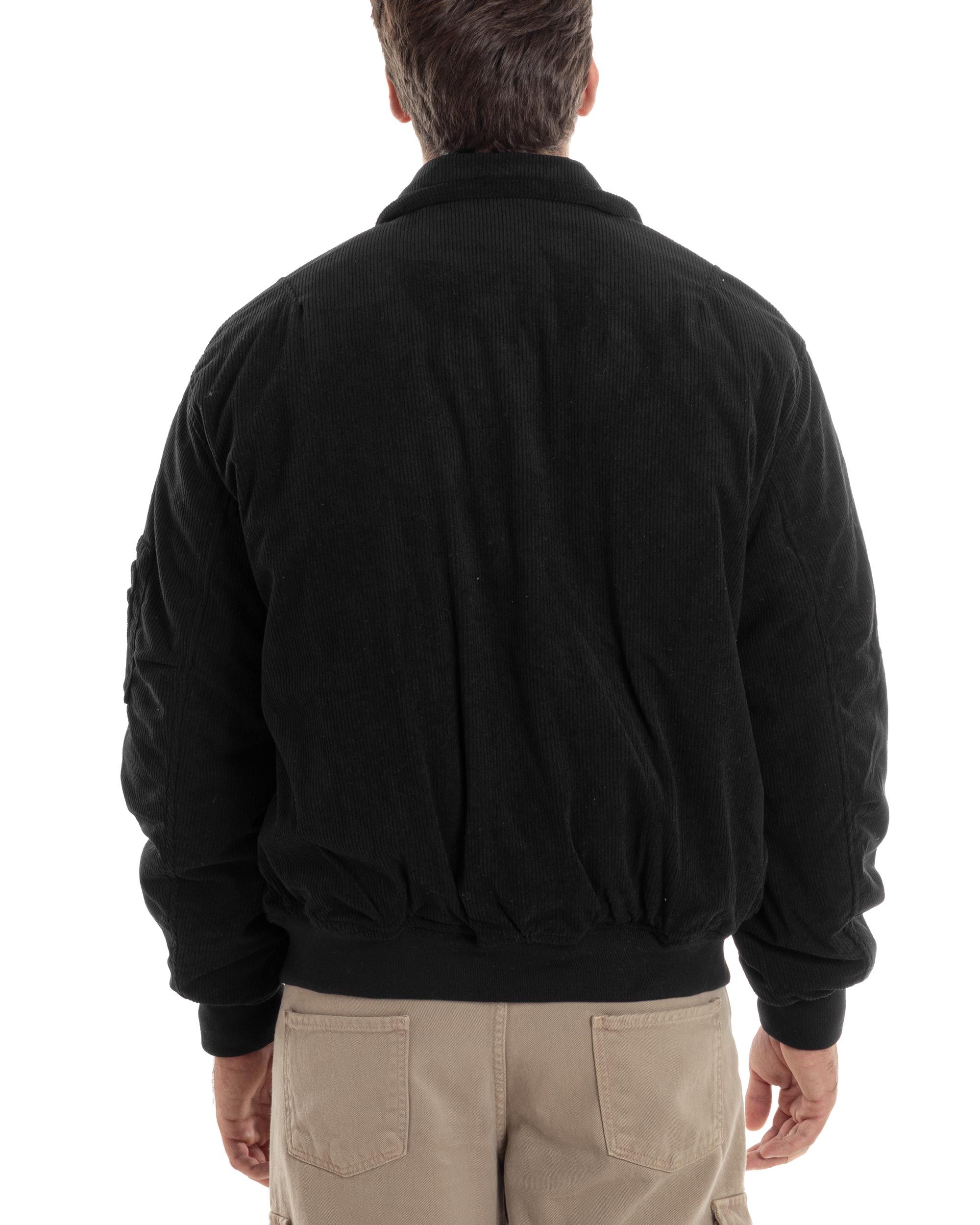 Giubbotto Uomo Velluto Rigato Giaccone Caldo Imbottito Bomber Con Collo Camicia E Tasconi Nero GIOSAL-G3254A