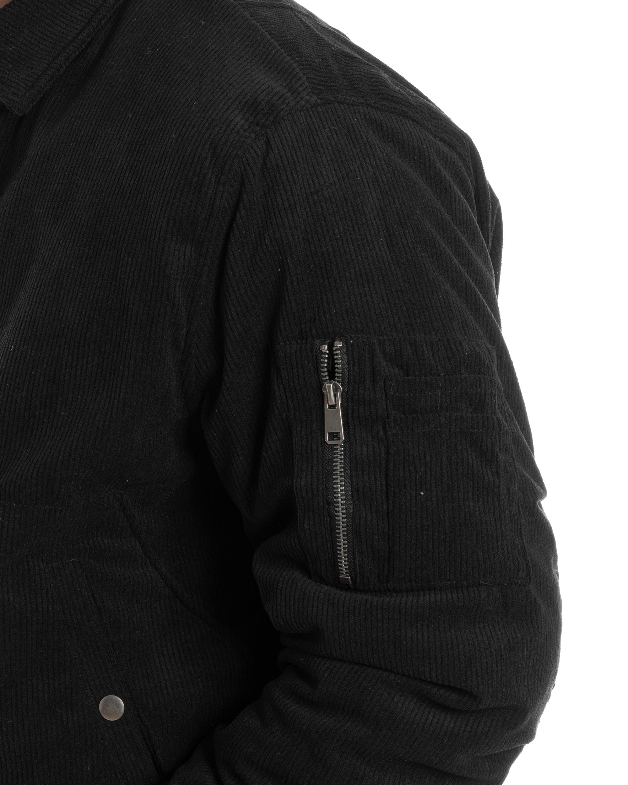 Giubbotto Uomo Velluto Rigato Giaccone Caldo Imbottito Bomber Con Collo Camicia E Tasconi Nero GIOSAL-G3254A