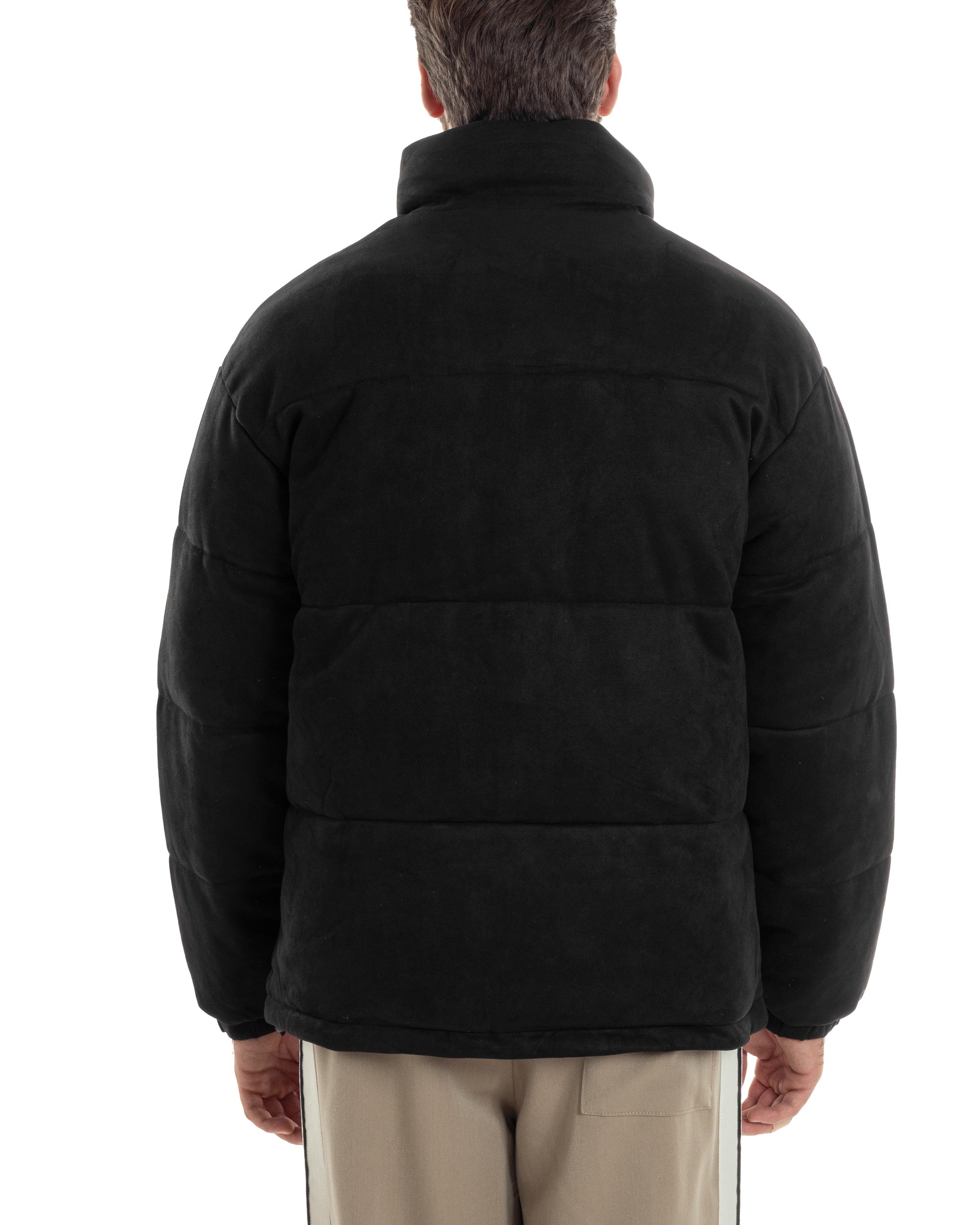 Giubbotto Uomo Camoscio Trapuntato Imbottito Bomber Morbido Con Collo e Zip Giacca Calda Regular Fit Casual Nero GIOSAL-G3256A