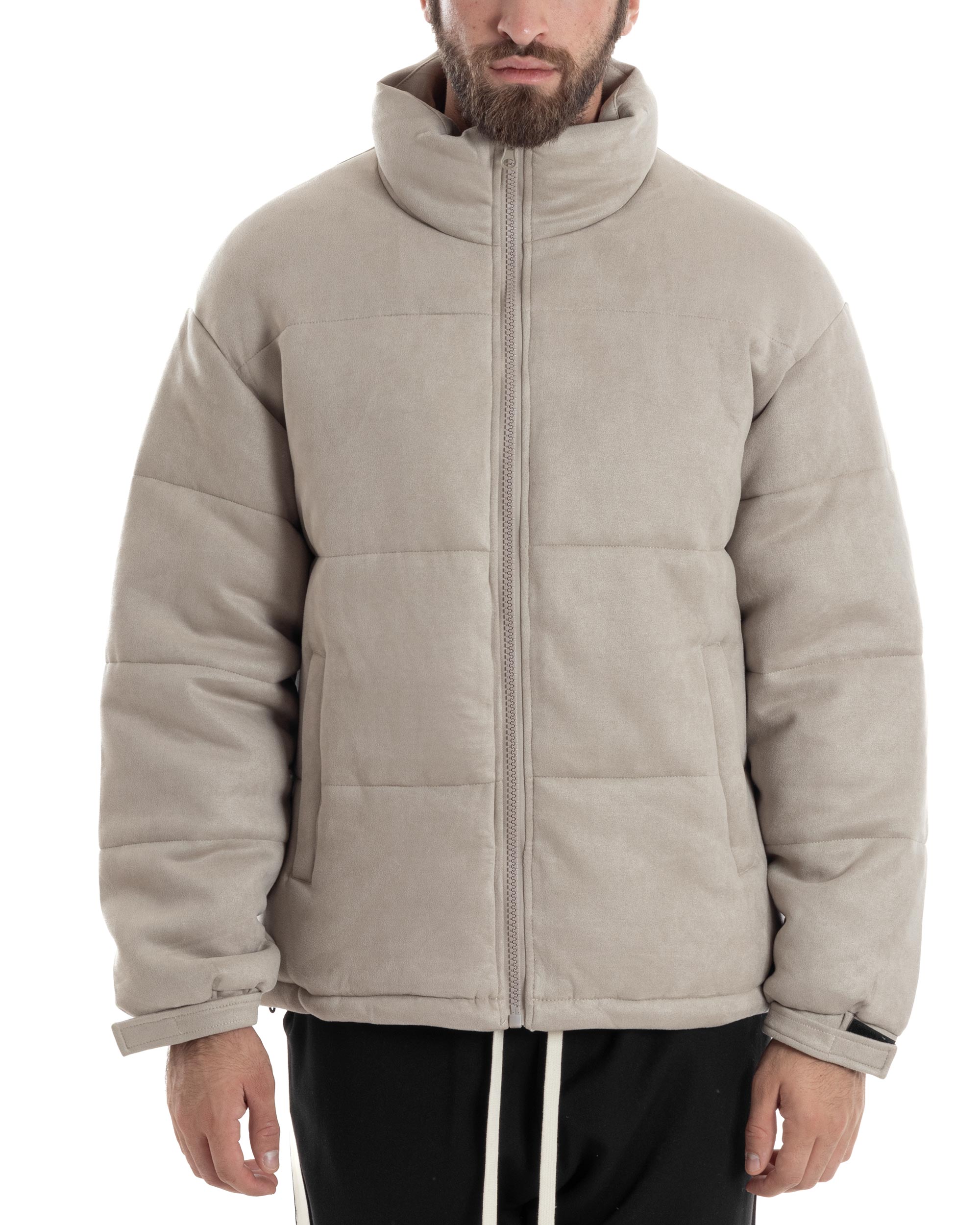 Giubbotto Uomo Camoscio Trapuntato Imbottito Bomber Morbido Con Collo e Zip Giacca Calda Regular Fit Casual Beige GIOSAL-G3257A
