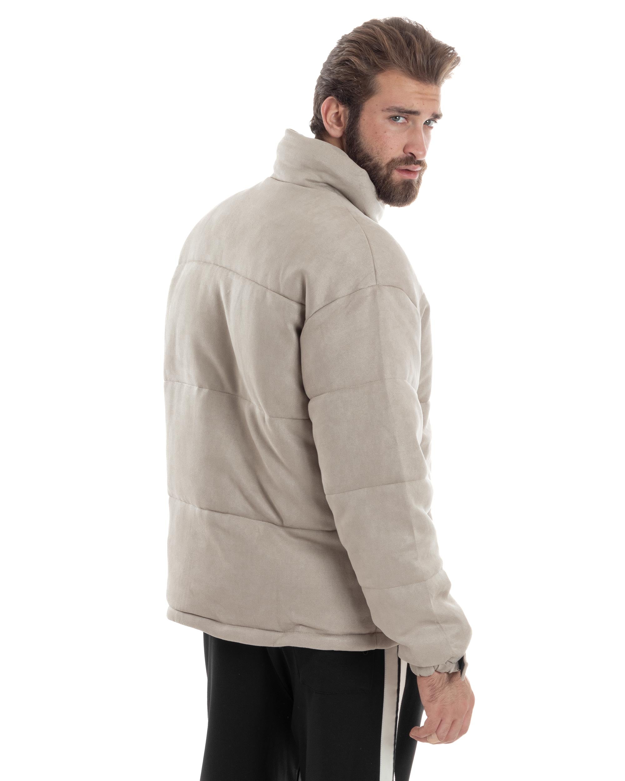 Giubbotto Uomo Camoscio Trapuntato Imbottito Bomber Morbido Con Collo e Zip Giacca Calda Regular Fit Casual Beige GIOSAL-G3257A