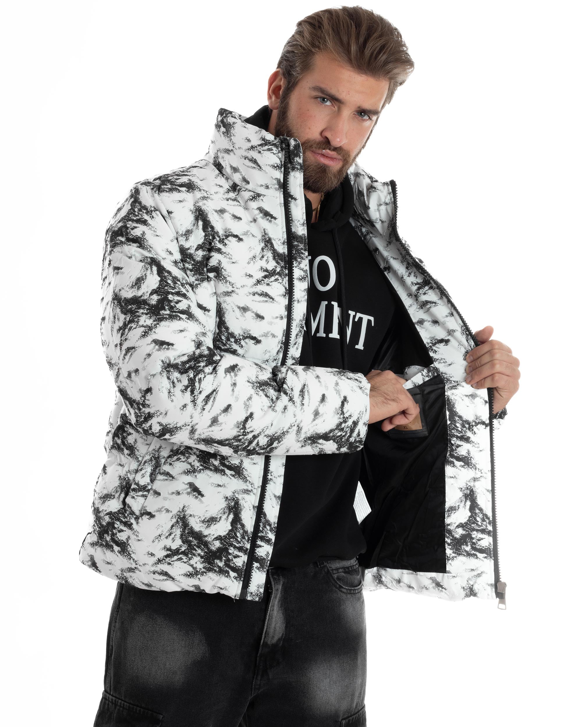 Giubbotto Uomo Mimetico Trapuntato Imbottito Bomber Marmorizzato Giacca Camouflage Bicolore Bianco GIOSAL-G3258A