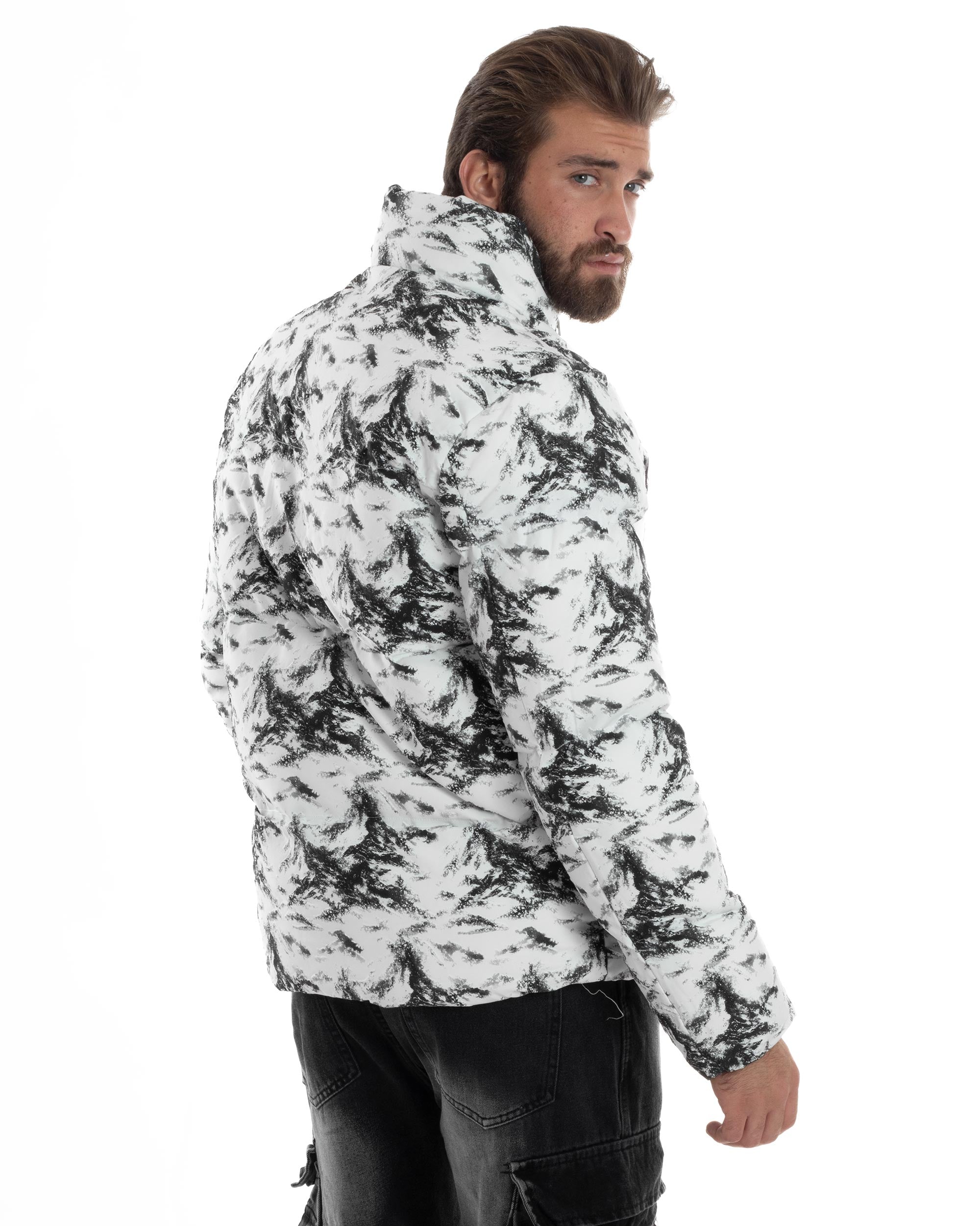 Giubbotto Uomo Mimetico Trapuntato Imbottito Bomber Marmorizzato Giacca Camouflage Bicolore Bianco GIOSAL-G3258A