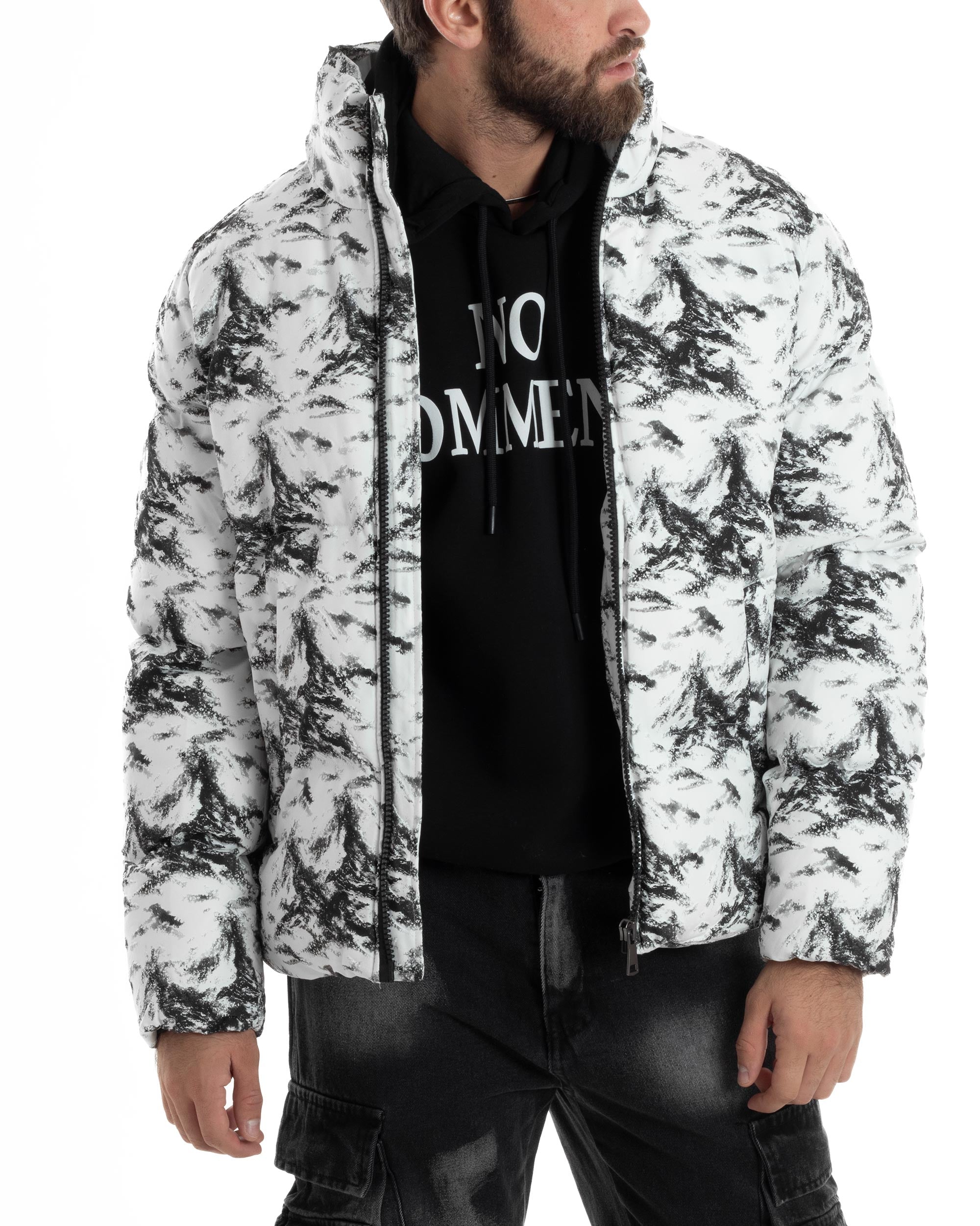 Giubbotto Uomo Mimetico Trapuntato Imbottito Bomber Marmorizzato Giacca Camouflage Bicolore Bianco GIOSAL-G3258A