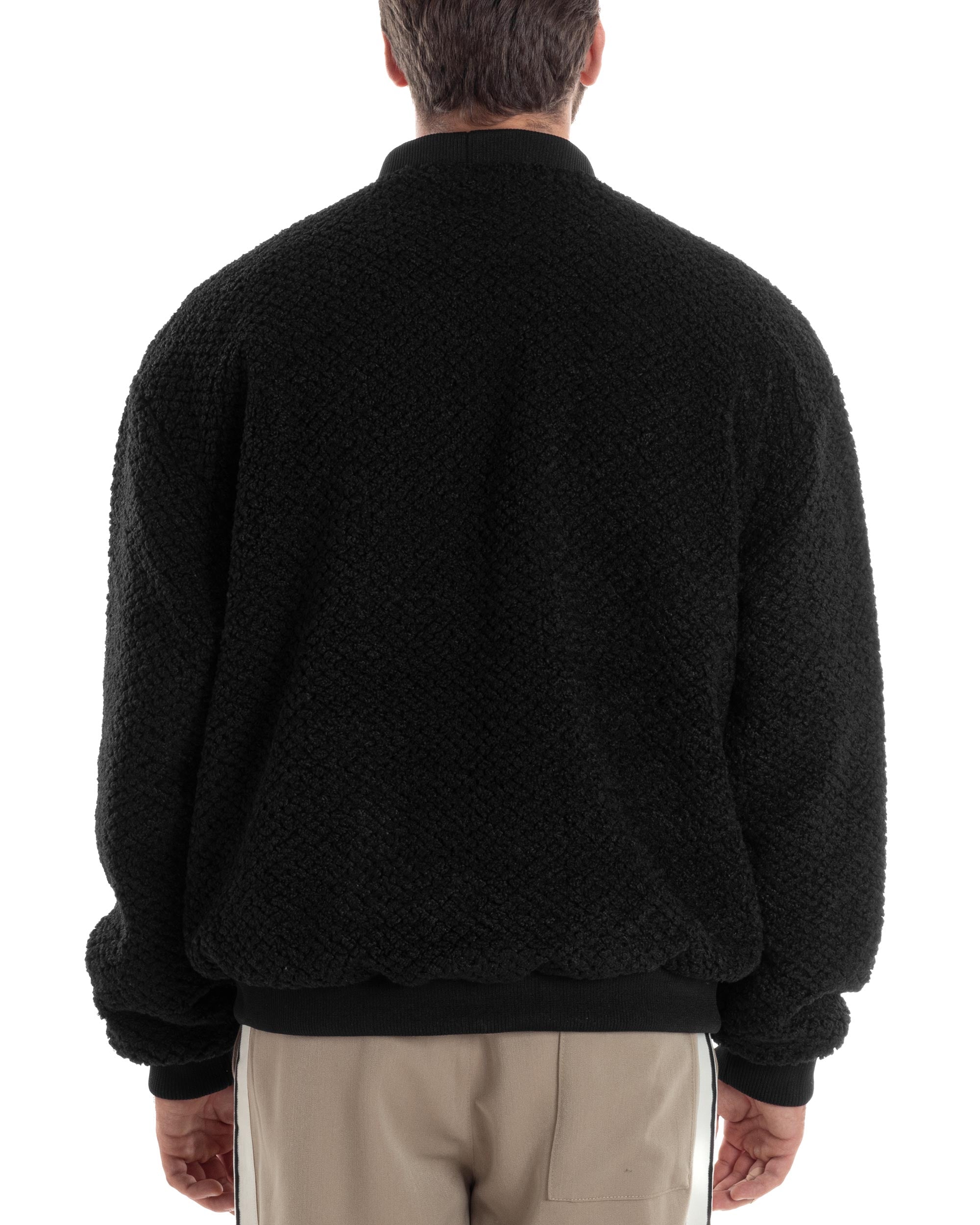 Giubbotto Uomo Cardigan Maglione Caldo Morbido Imbottito Giacca Casual Tinta Unita Nero GIOSAL-G3259A