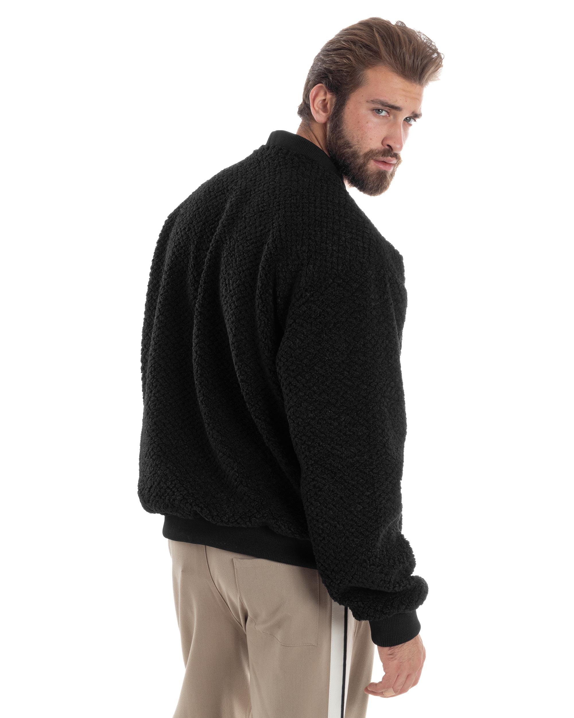 Giubbotto Uomo Cardigan Maglione Caldo Morbido Imbottito Giacca Casual Tinta Unita Nero GIOSAL-G3259A