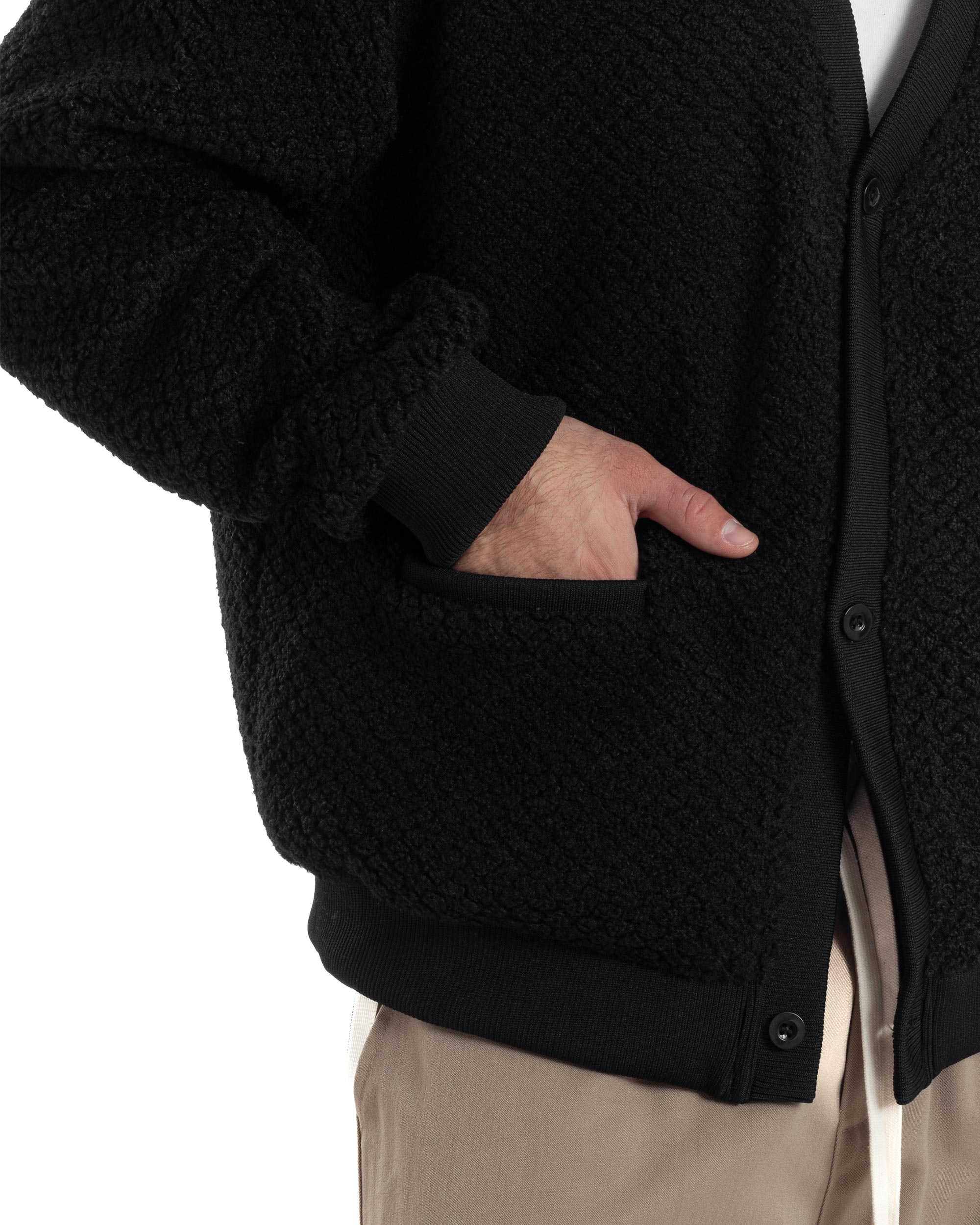 Giubbotto Uomo Cardigan Maglione Caldo Morbido Imbottito Giacca Casual Tinta Unita Nero GIOSAL-G3259A