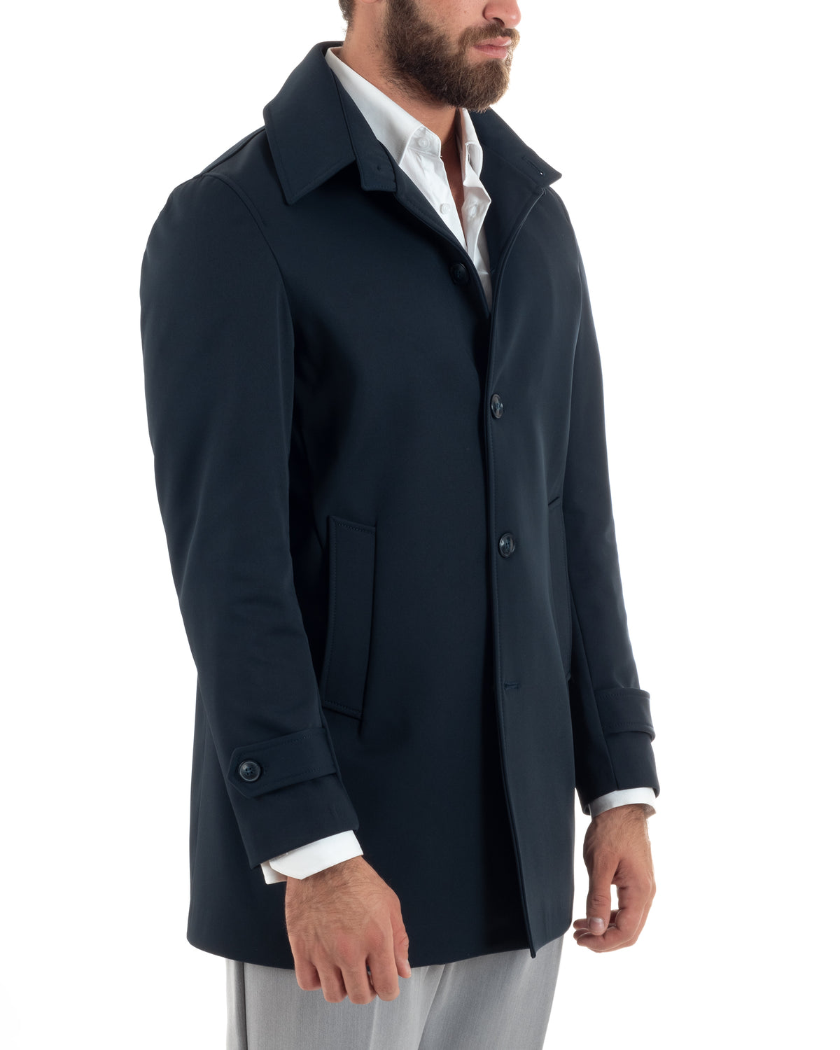 Men's Long Trench Coat Jacket With Collar Waterproof Fabric Blue GIOSAL-G3161A