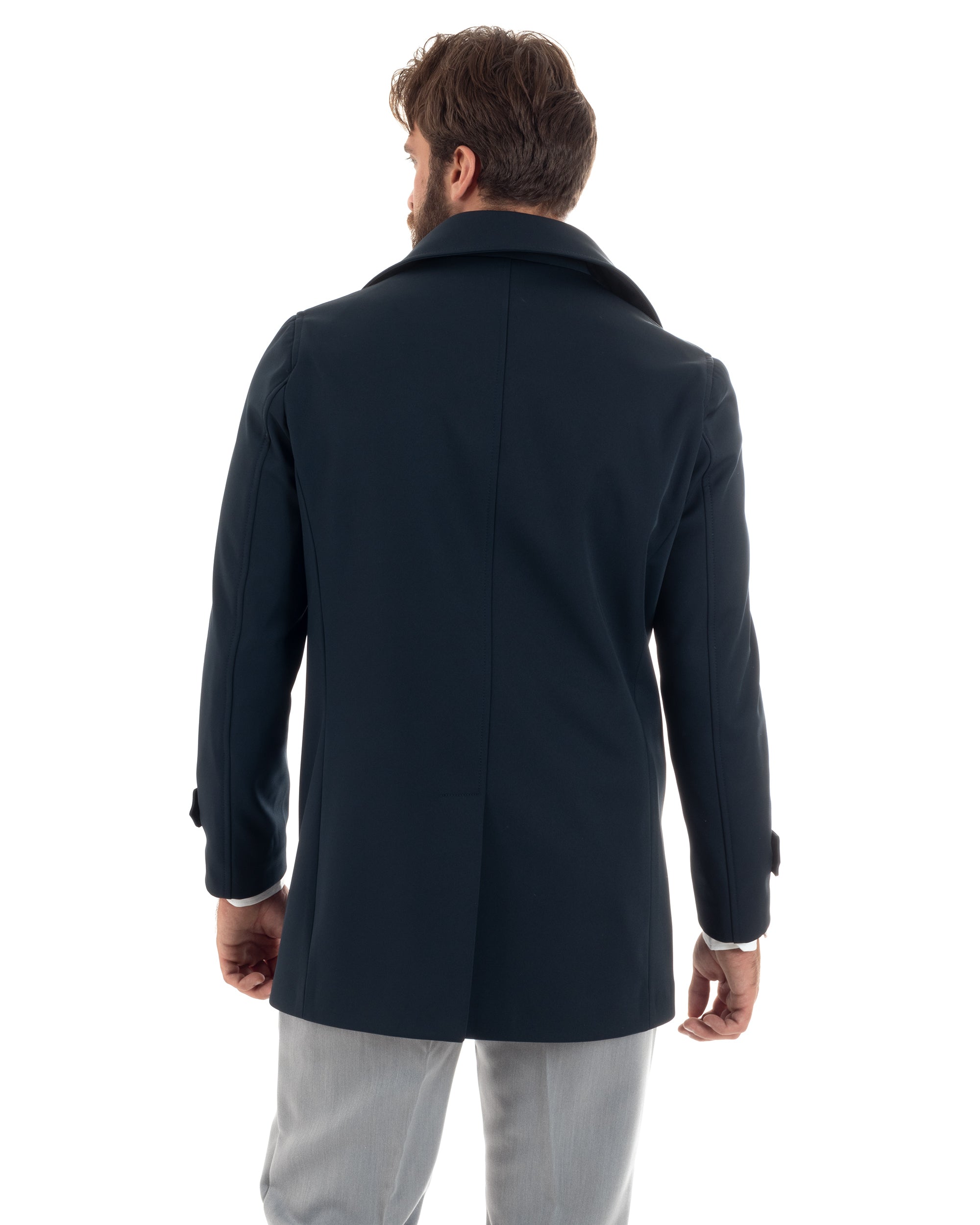 Men's Long Trench Coat Jacket With Collar Waterproof Fabric Blue GIOSAL-G3161A