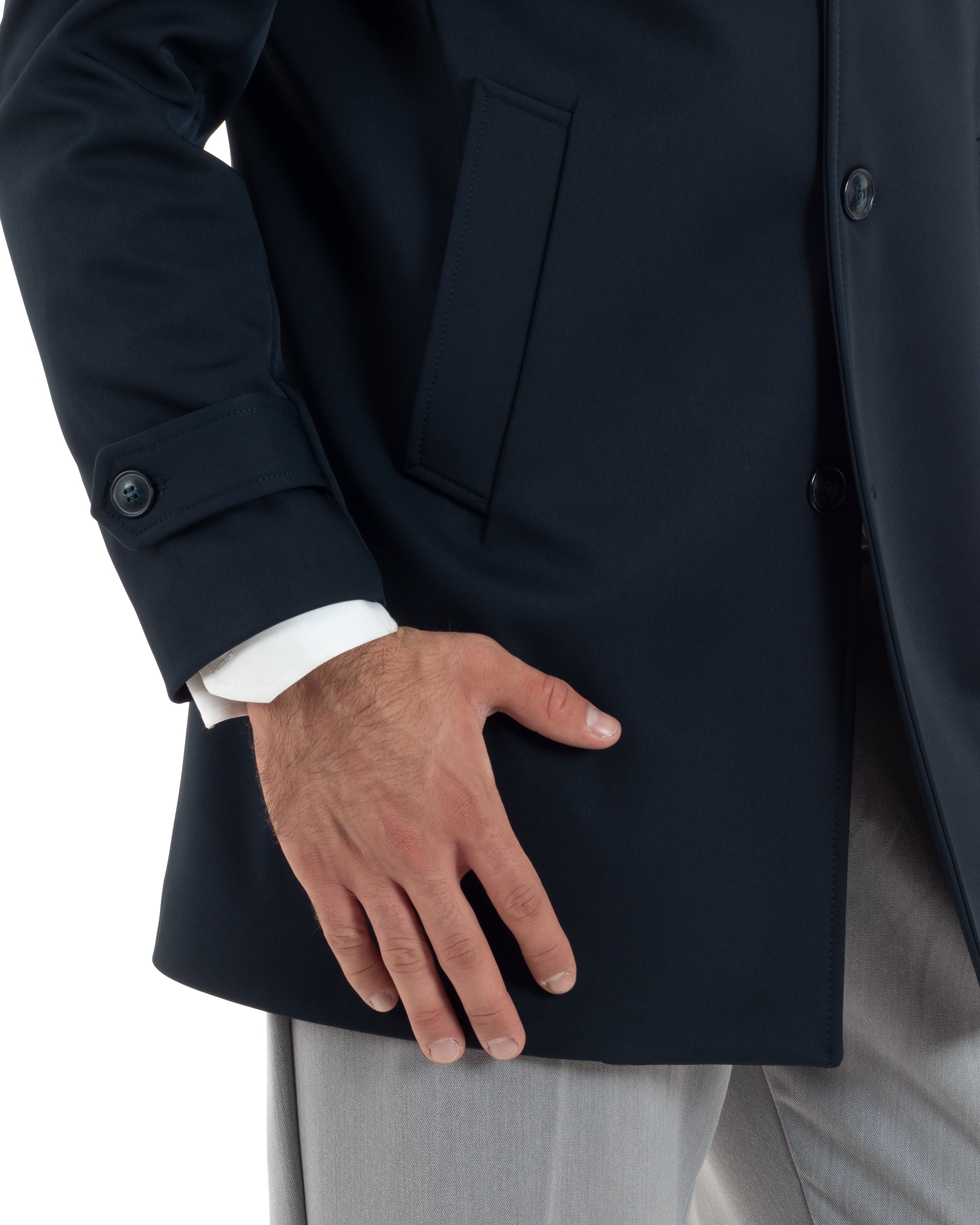 Men's Long Trench Coat Jacket With Collar Waterproof Fabric Blue GIOSAL-G3161A