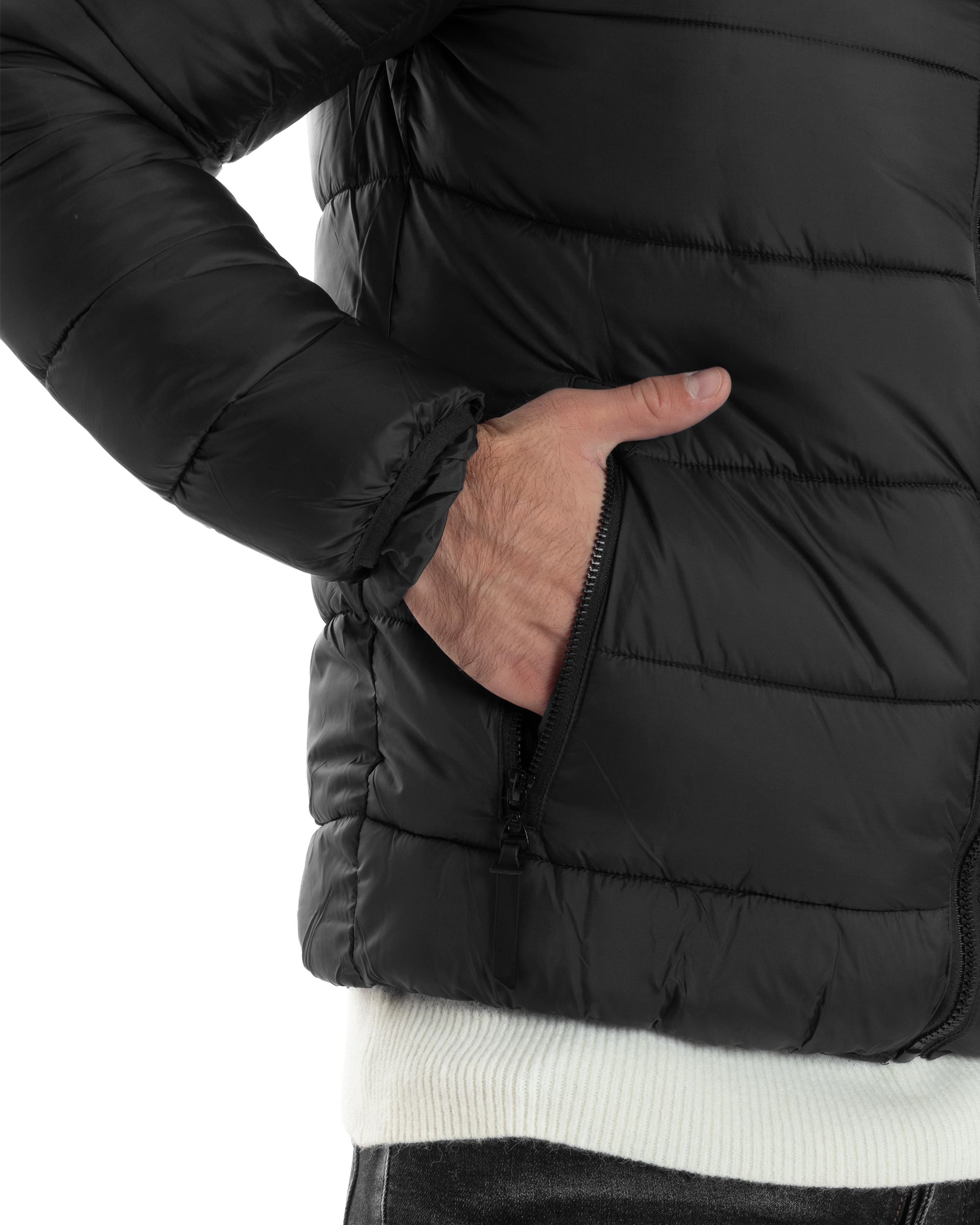 Giubbotto Uomo Bomber Con Cappuccio Piumino Imbottito Caldo Casual Basic Trapuntato Tinta Unita Nero GIOSAL-G3263A
