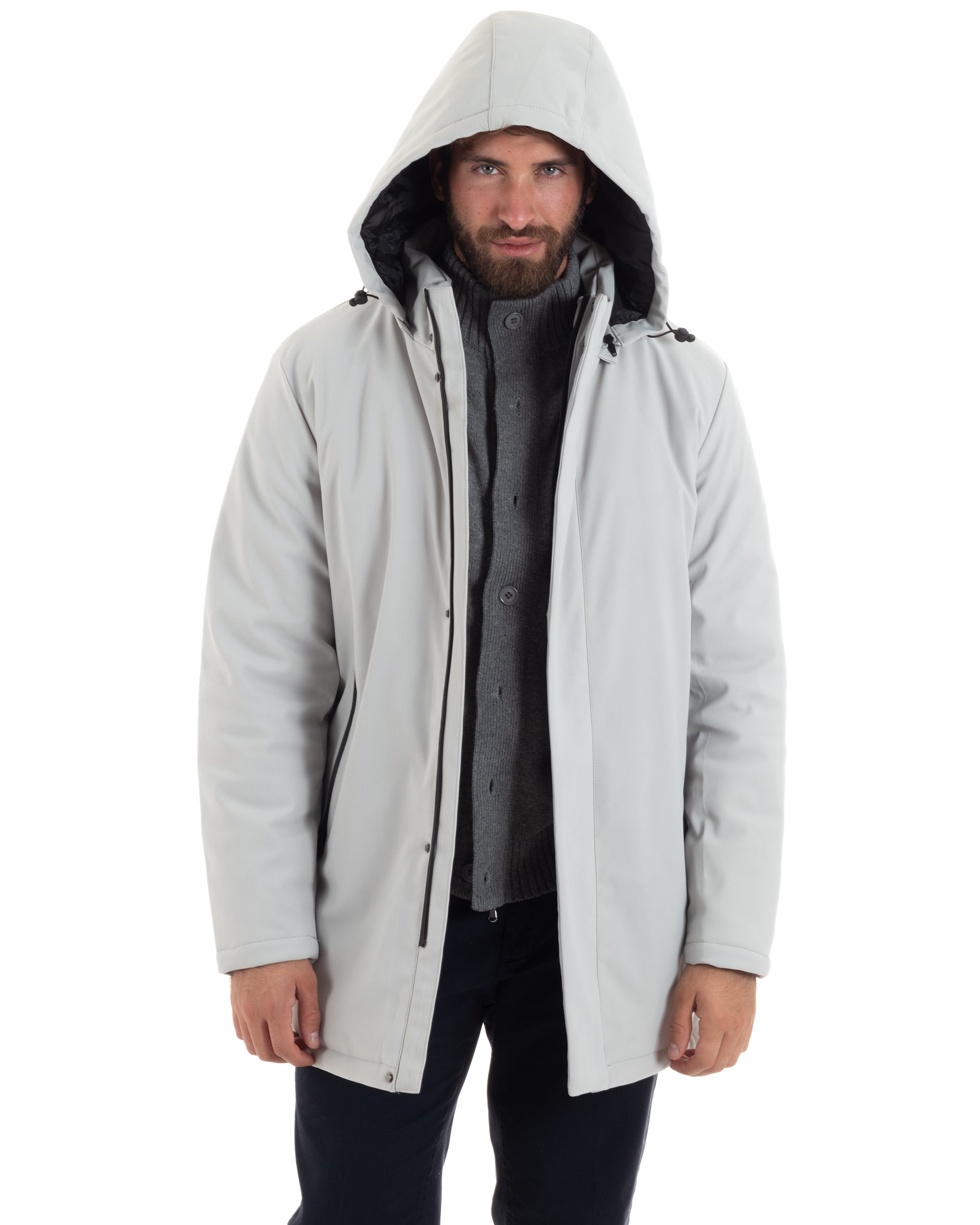 Giubbotto Uomo Con Cappuccio Removibile Trench Tessuto Tecnico Impermeabile Antivento Giaccone Imbottito Lungo Ghiaccio GIOSAL-G3265A