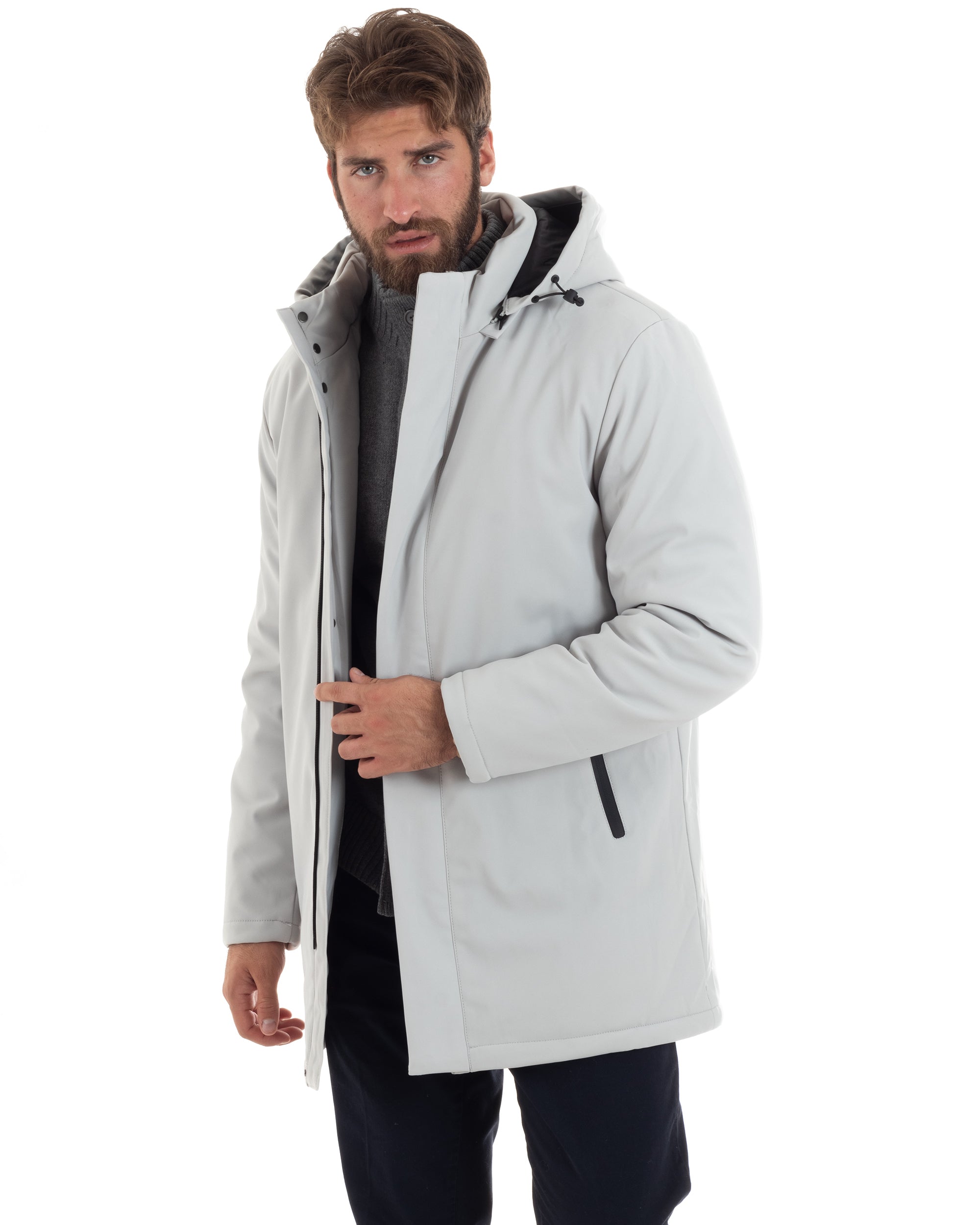 Giubbotto Uomo Con Cappuccio Removibile Trench Tessuto Tecnico Impermeabile Antivento Giaccone Imbottito Lungo Ghiaccio GIOSAL-G3265A