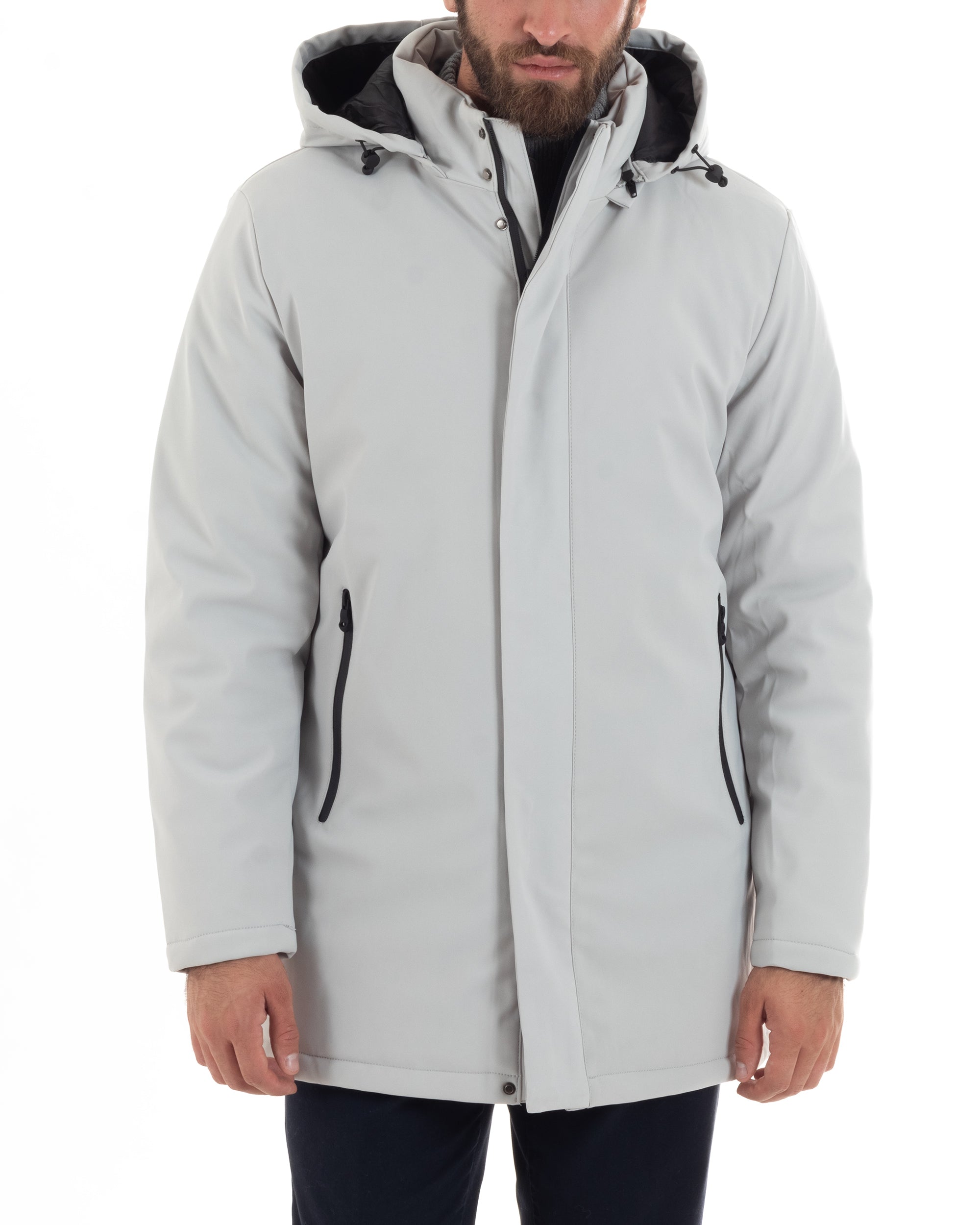 Giubbotto Uomo Con Cappuccio Removibile Trench Tessuto Tecnico Impermeabile Antivento Giaccone Imbottito Lungo Ghiaccio GIOSAL-G3265A