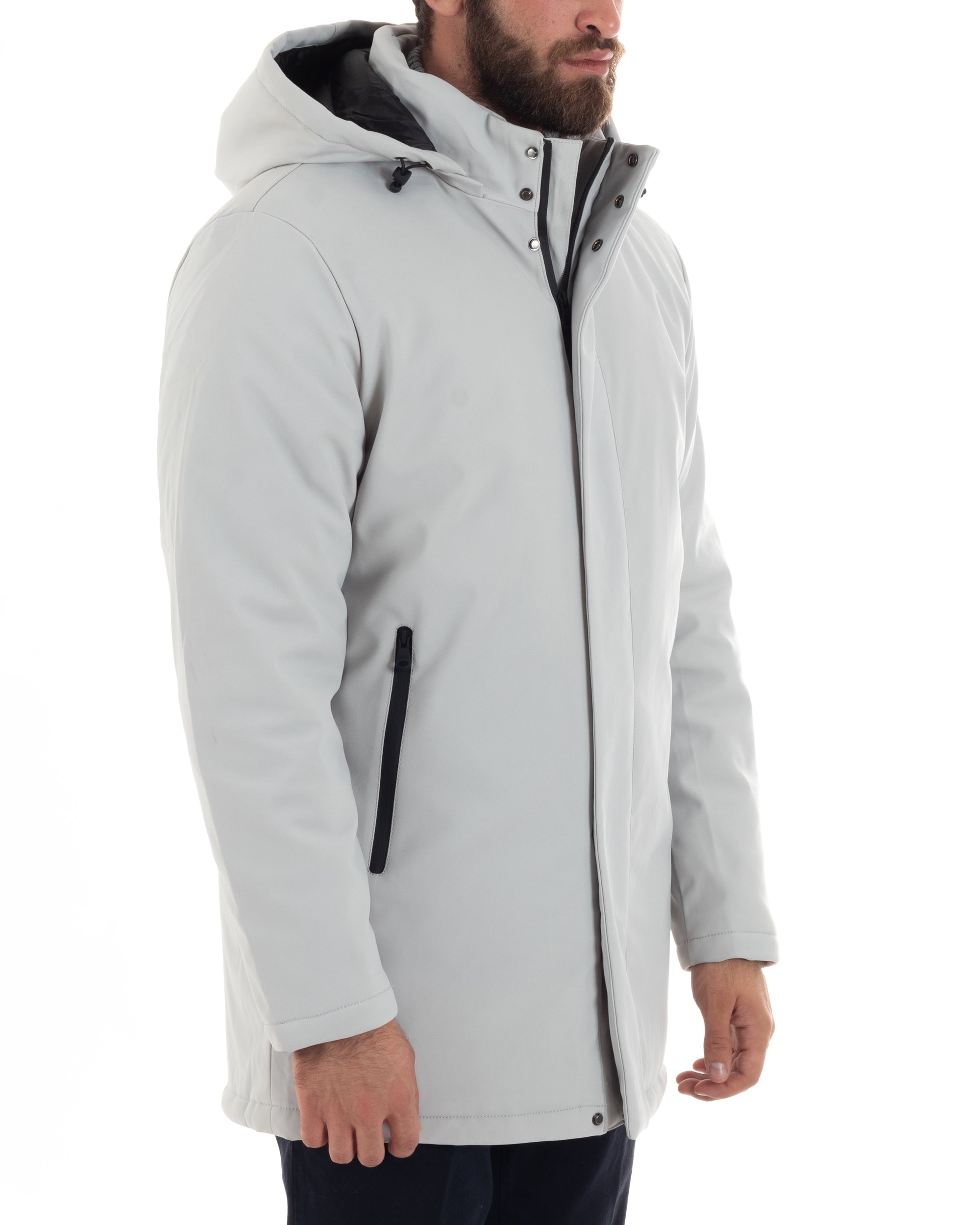Giubbotto Uomo Con Cappuccio Removibile Trench Tessuto Tecnico Impermeabile Antivento Giaccone Imbottito Lungo Ghiaccio GIOSAL-G3265A