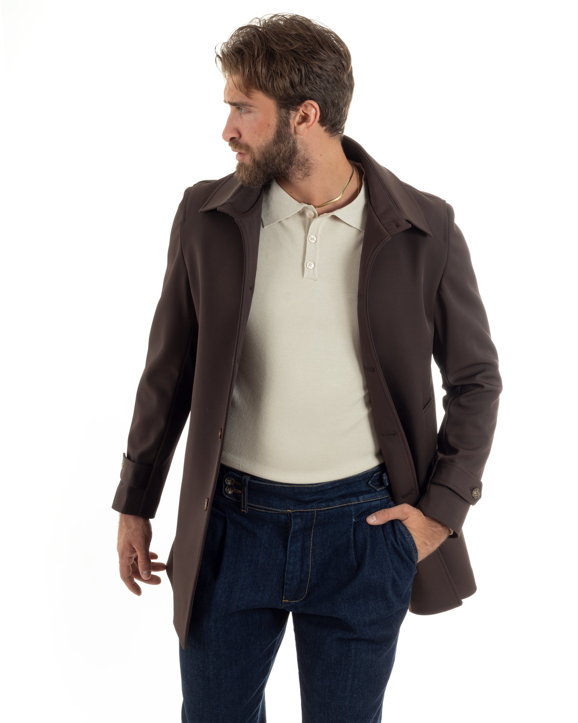 Men's Long Trench Coat Jacket With Collar Waterproof Fabric Blue GIOSAL-G3161A