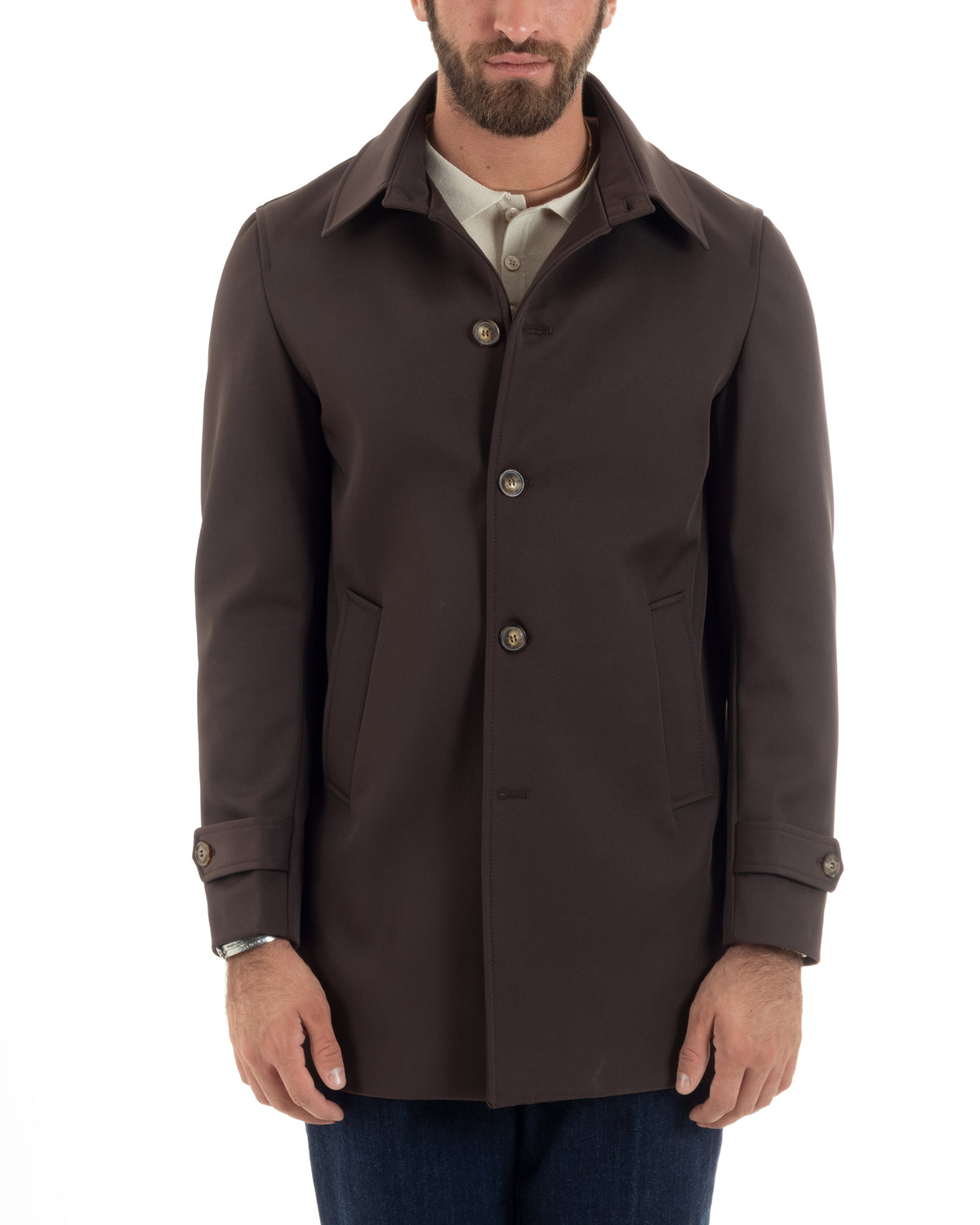 Men's Long Trench Coat Jacket With Collar Waterproof Fabric Blue GIOSAL-G3161A