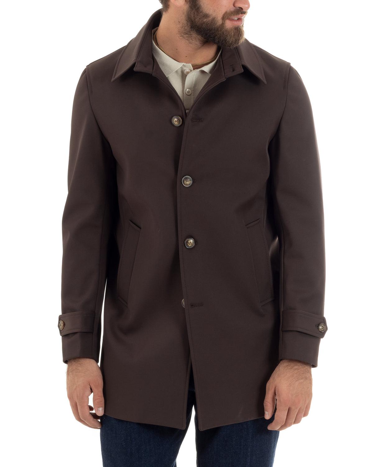 Men's Long Trench Coat Jacket With Collar Waterproof Fabric Blue GIOSAL-G3161A