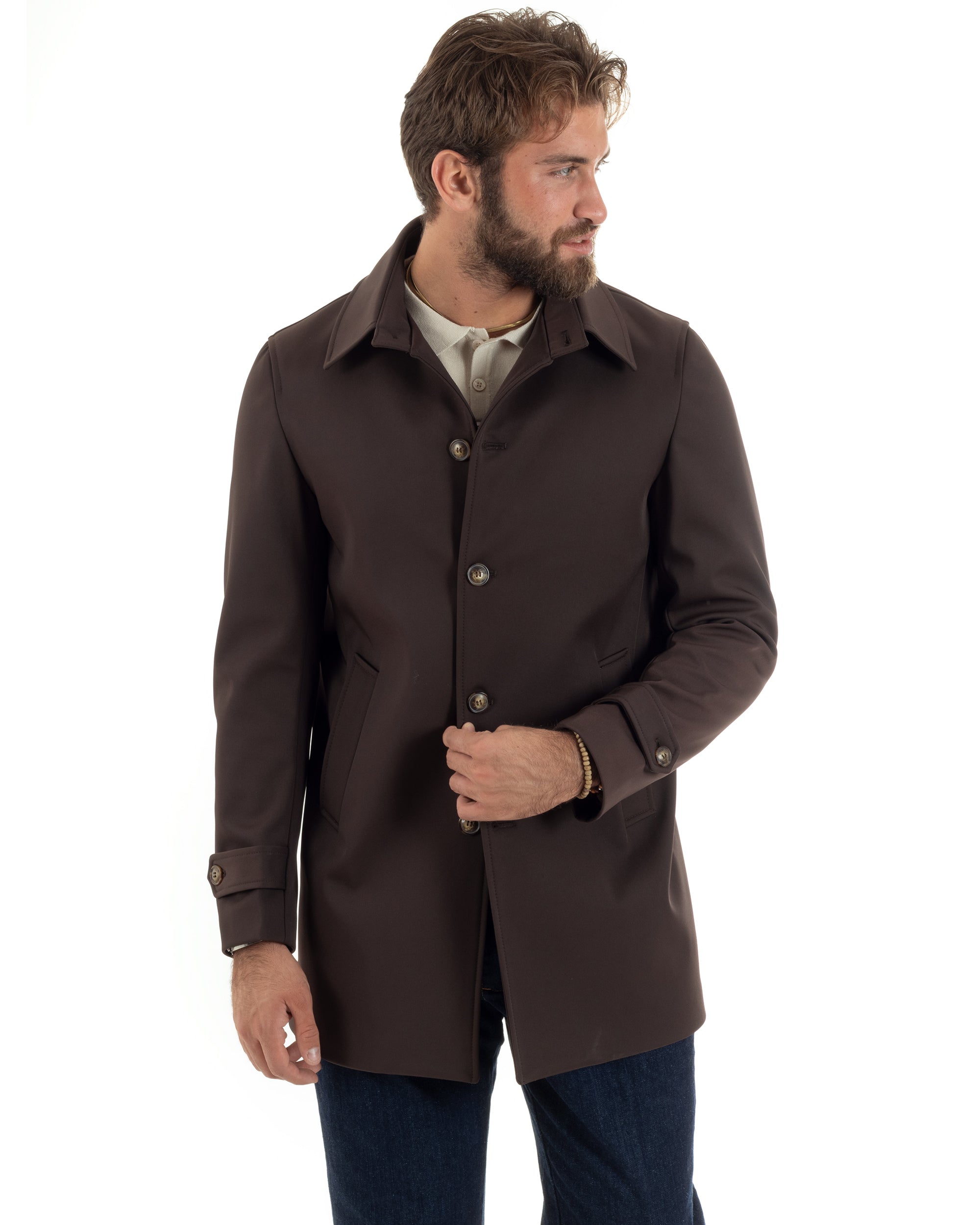 Men's Long Trench Coat Jacket With Collar Waterproof Fabric Blue GIOSAL-G3161A
