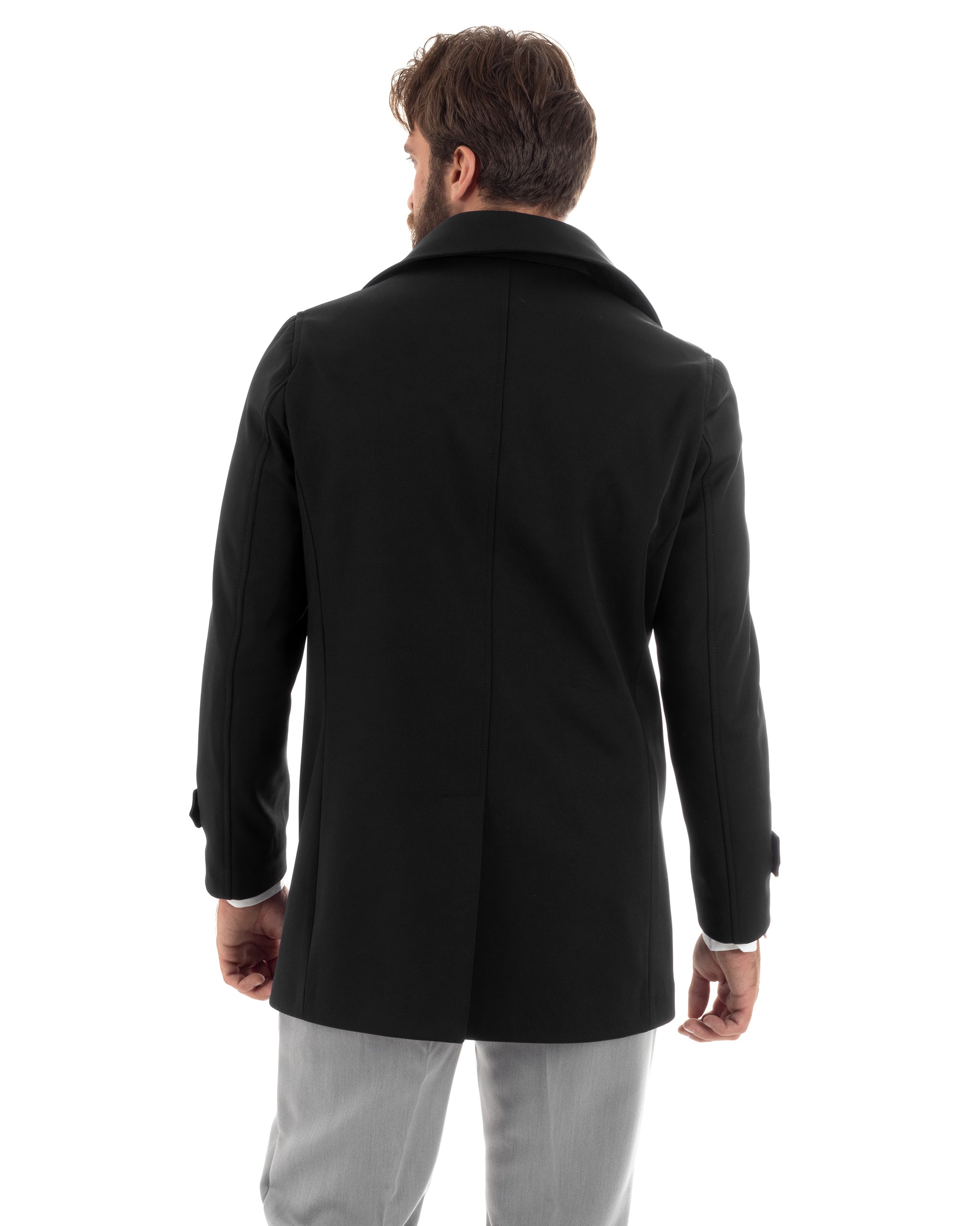 Gefütterter Herren-Trenchcoat mit Kragen, lang, warm, wasserdicht, lässig, einfarbig, Schwarz, GIOSAL-G3268A