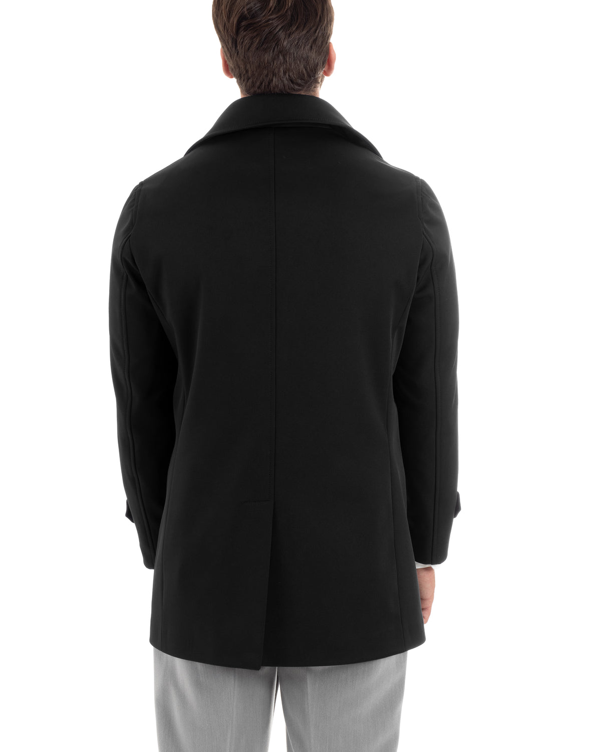 Gefütterter Herren-Trenchcoat mit Kragen, lang, warm, wasserdicht, lässig, einfarbig, Schwarz, GIOSAL-G3268A