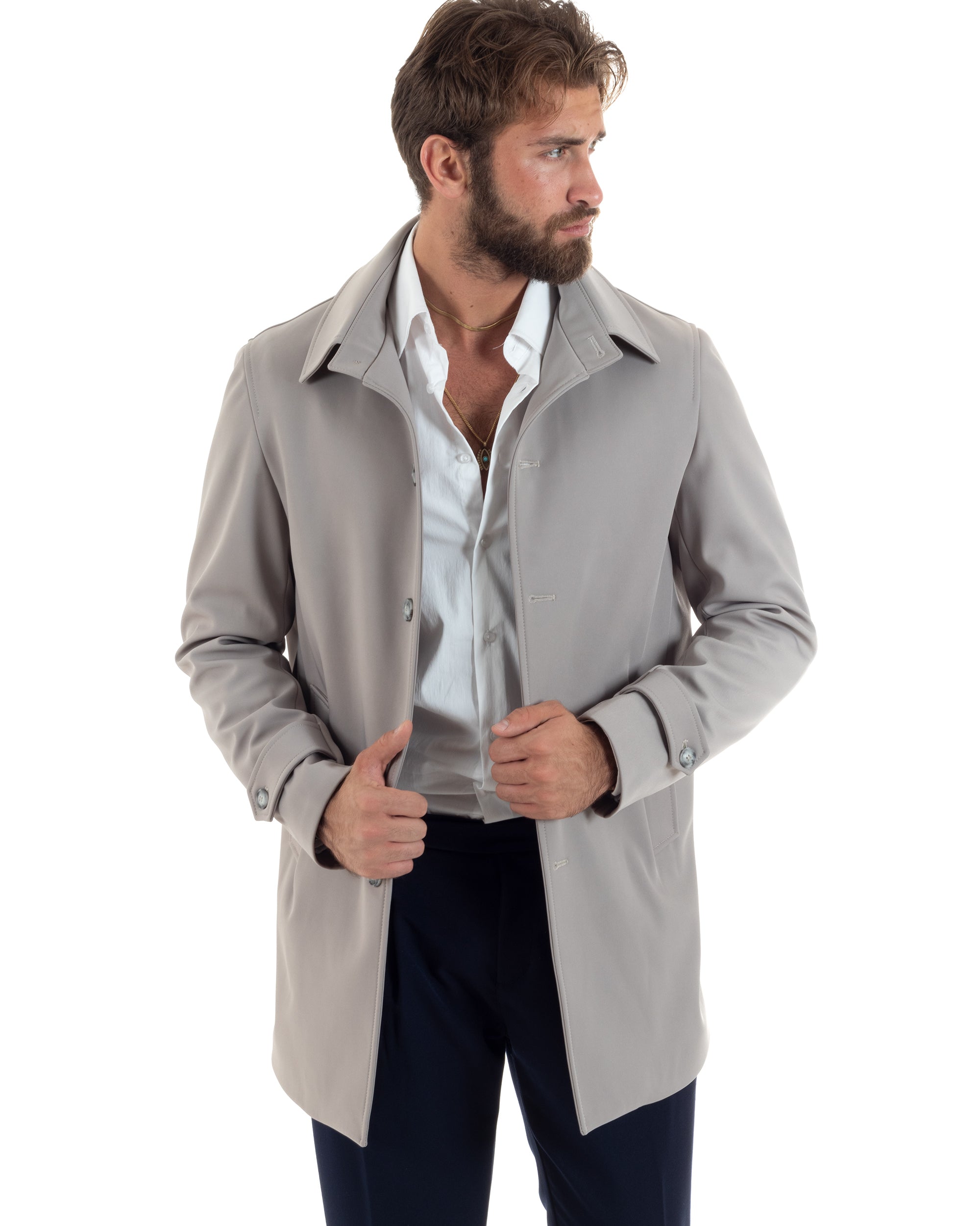 Men's Long Trench Coat Jacket With Collar Waterproof Fabric Blue GIOSAL-G3161A