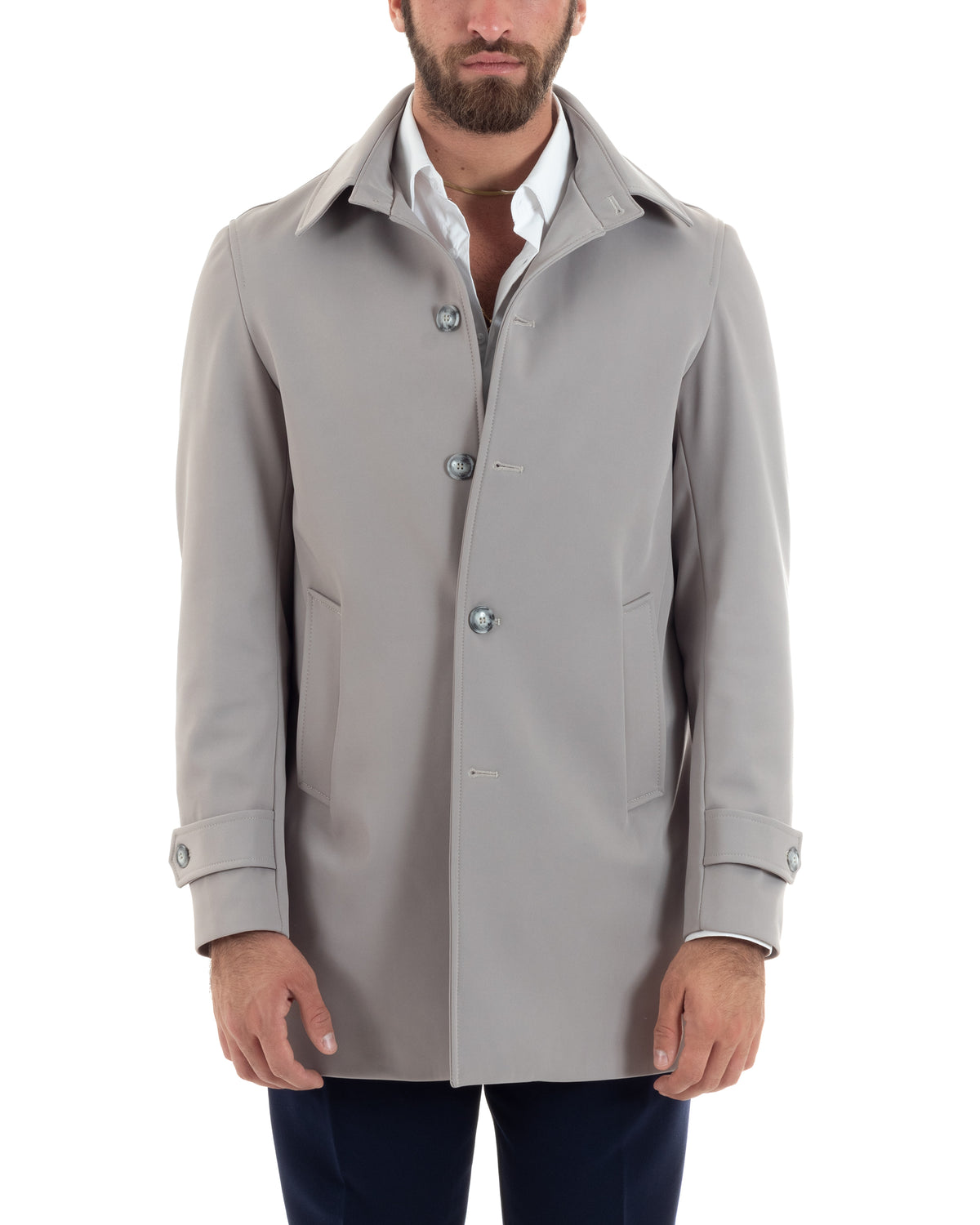 Men's Long Trench Coat Jacket With Collar Waterproof Fabric Blue GIOSAL-G3161A