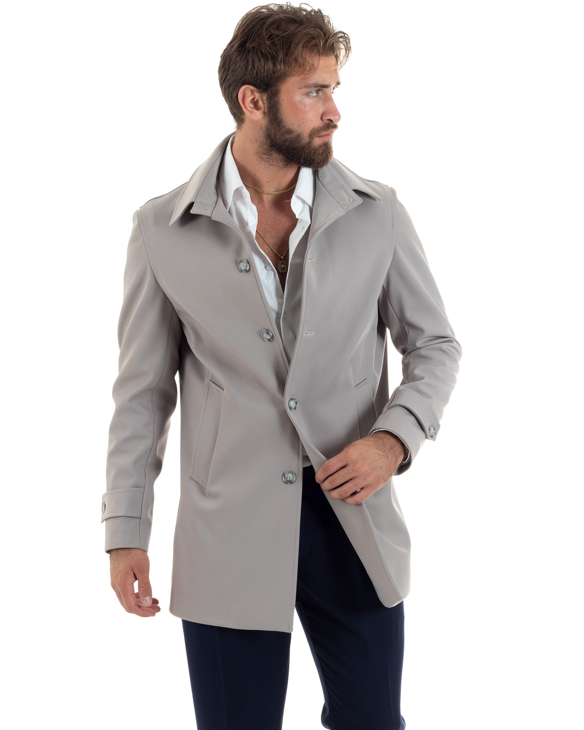 Men's Long Trench Coat Jacket With Collar Waterproof Fabric Blue GIOSAL-G3161A