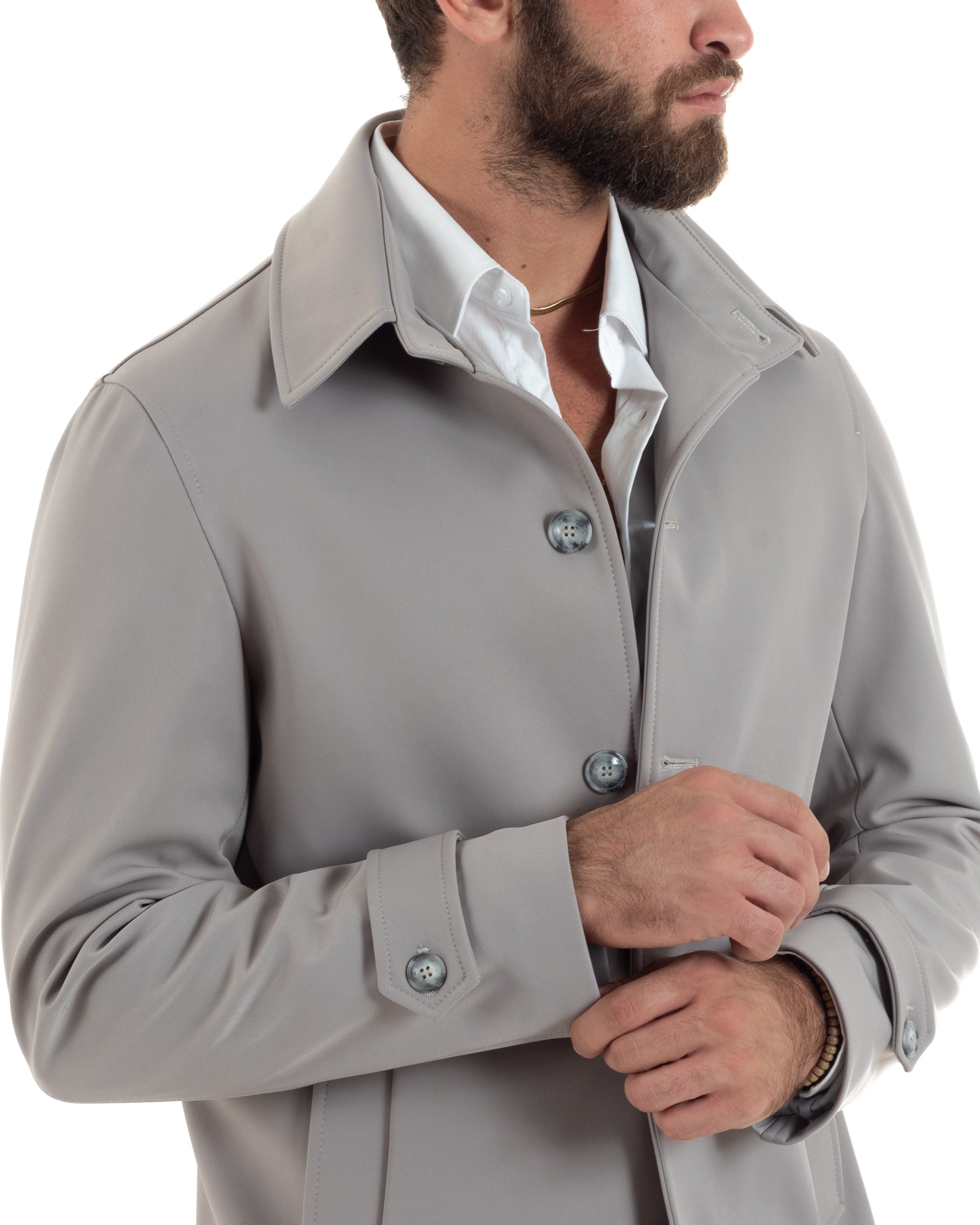 Men's Long Trench Coat Jacket With Collar Waterproof Fabric Blue GIOSAL-G3161A