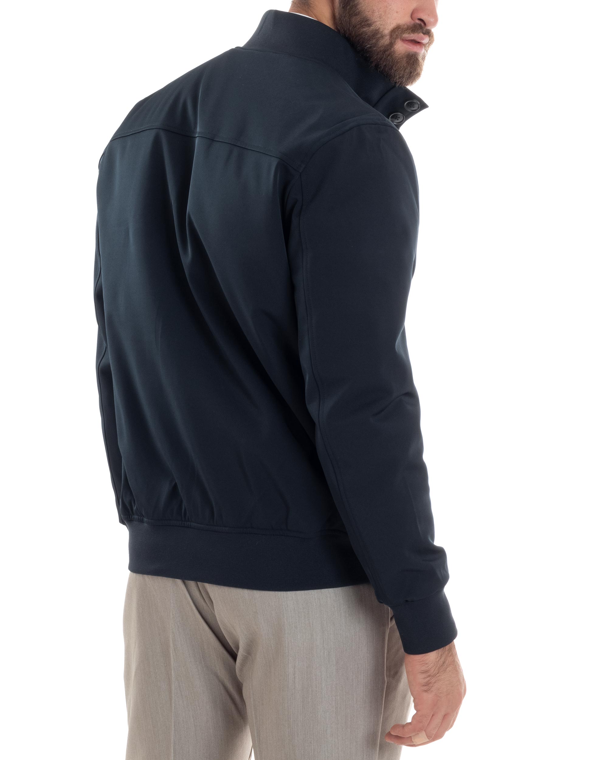 Giubbotto Uomo Giacca College Con Bottoni Tessuto Tecnico Tasche Con Patta Bomber Imbottito Caldo Blu GIOSAL-G3273A