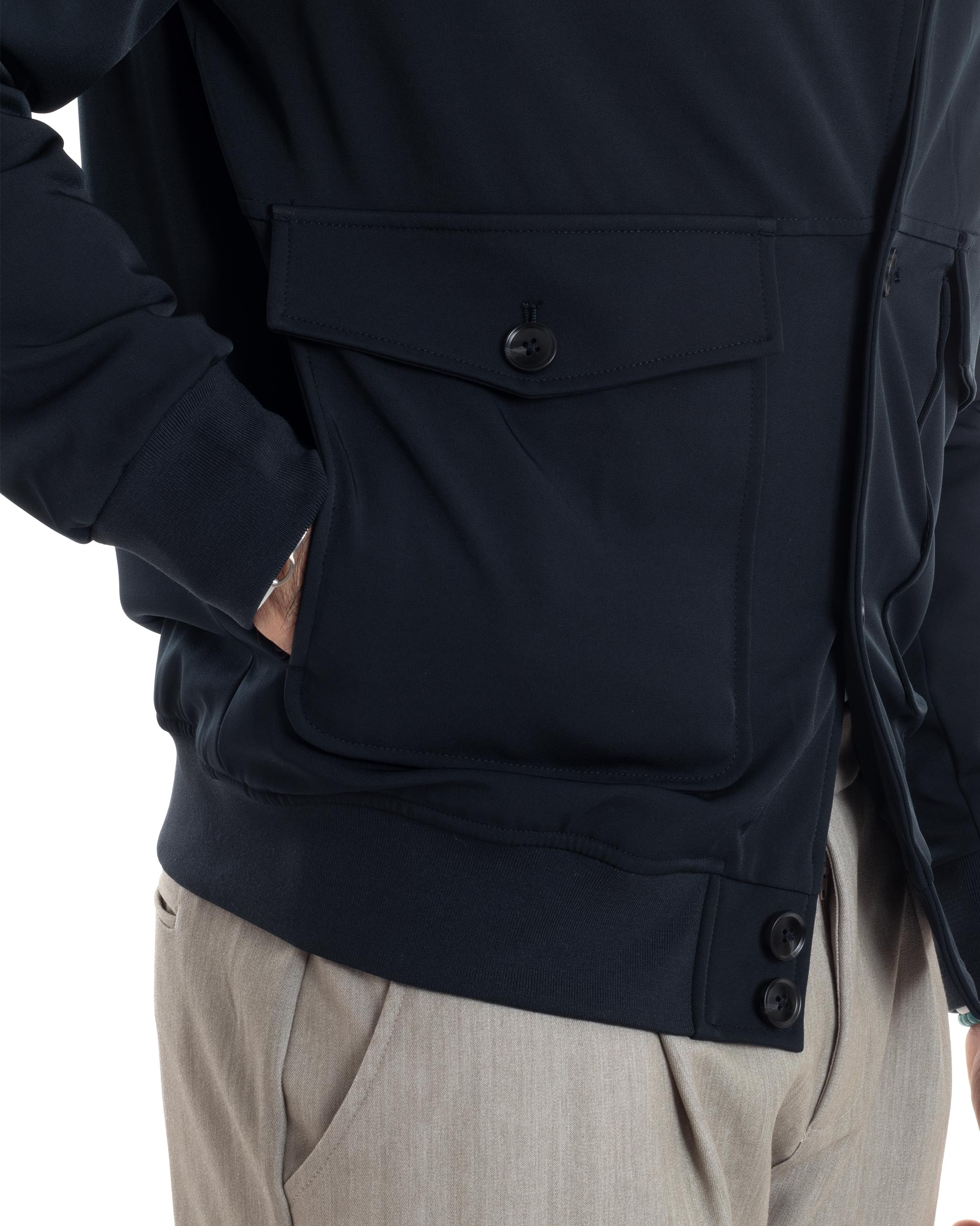 Giubbotto Uomo Giacca College Con Bottoni Tessuto Tecnico Tasche Con Patta Bomber Imbottito Caldo Blu GIOSAL-G3273A