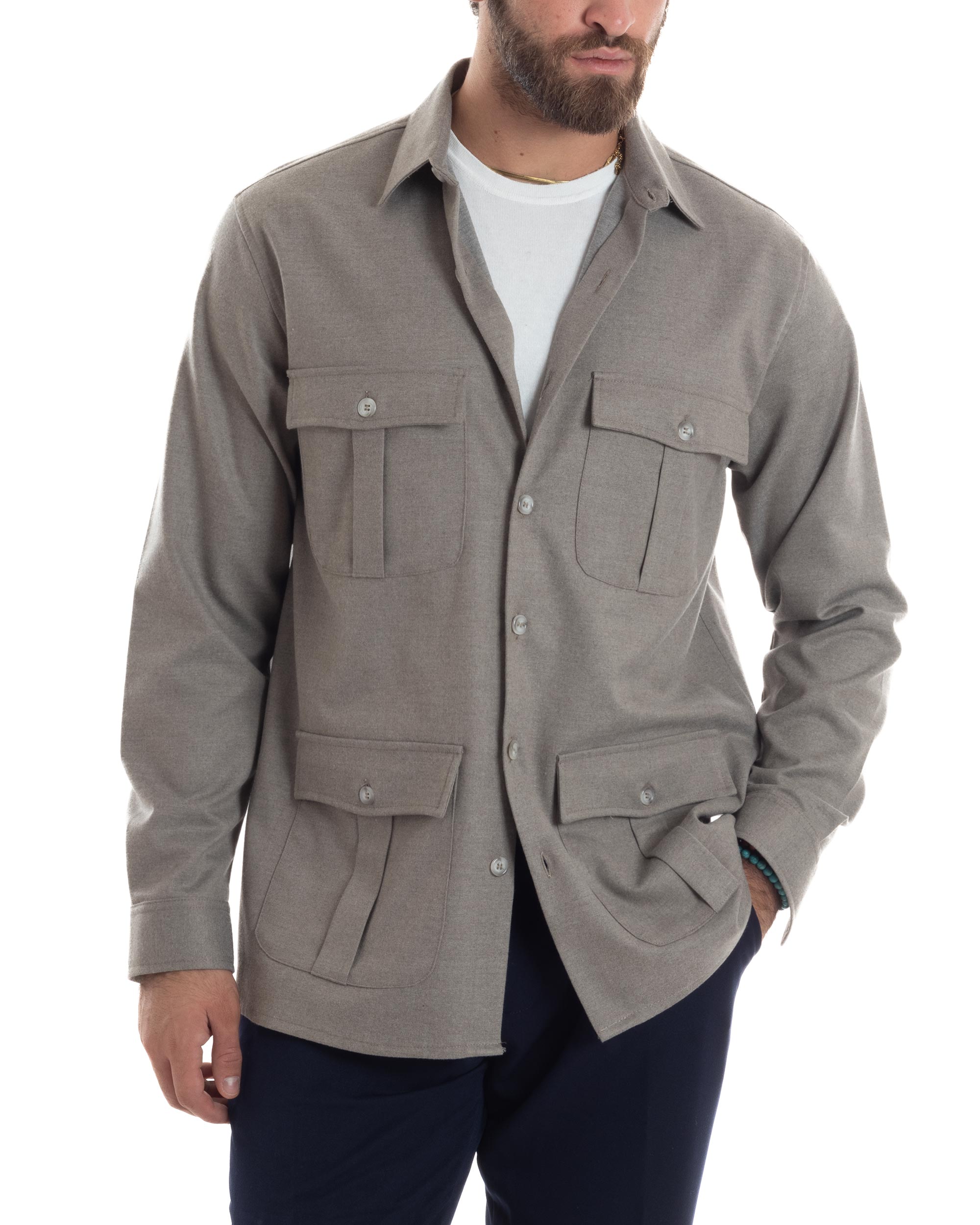 Giacca Sahariana Uomo Flanella Camicia Giubbotto Overshirt Tasconi E C