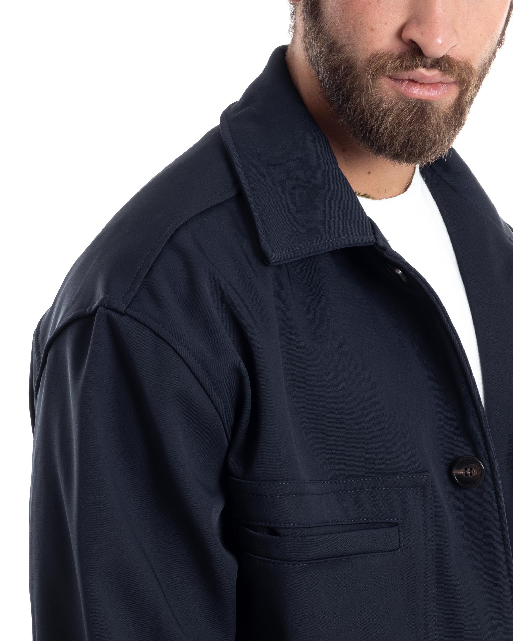 Giubbotto Uomo Camicia Impermeabile Sahariana Overshirt Giacca Tecnica Maniche Lunghe Tinta Unita Blu GIOSAL-G3280A