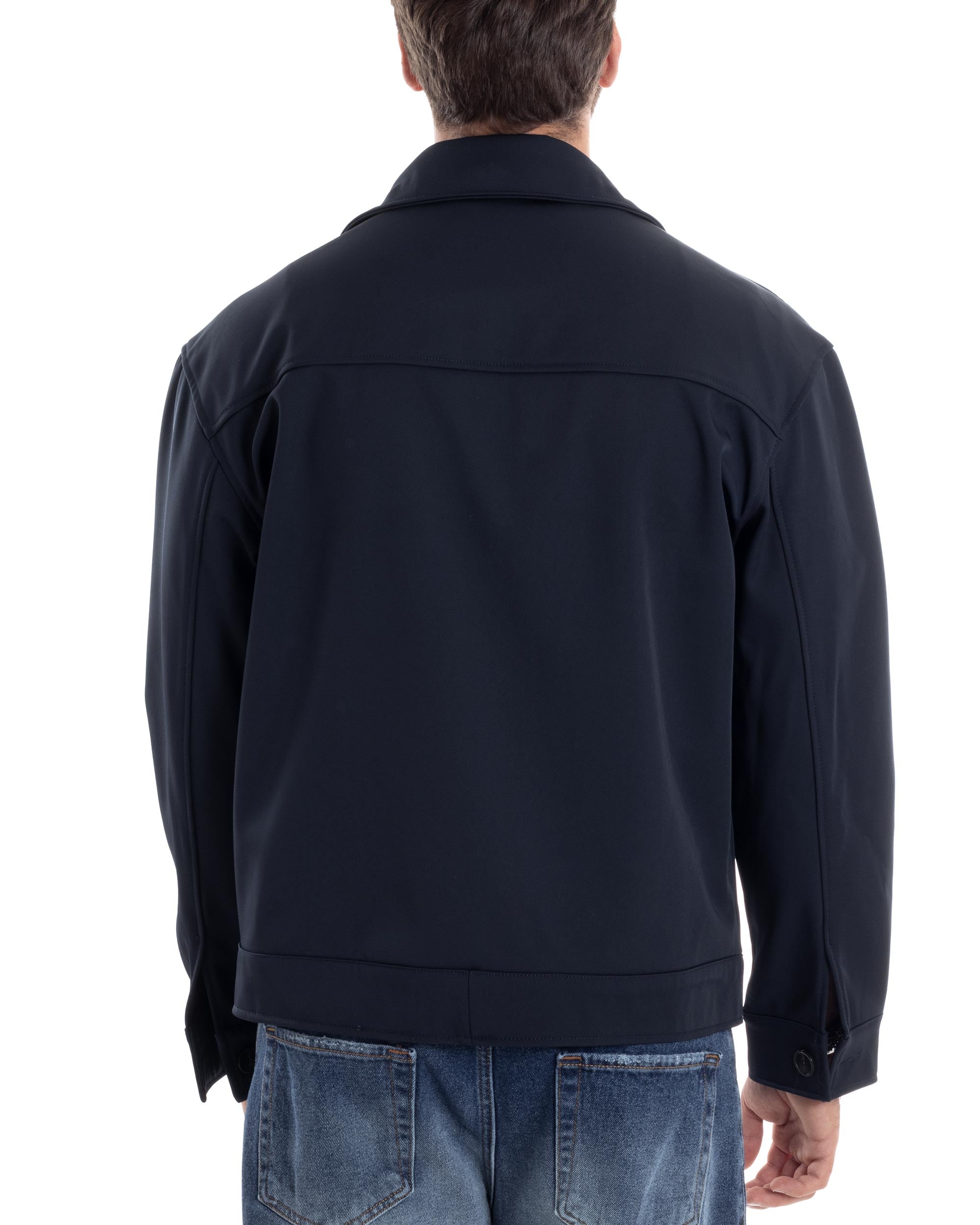 Giubbotto Uomo Camicia Impermeabile Sahariana Overshirt Giacca Tecnica Maniche Lunghe Tinta Unita Blu GIOSAL-G3280A