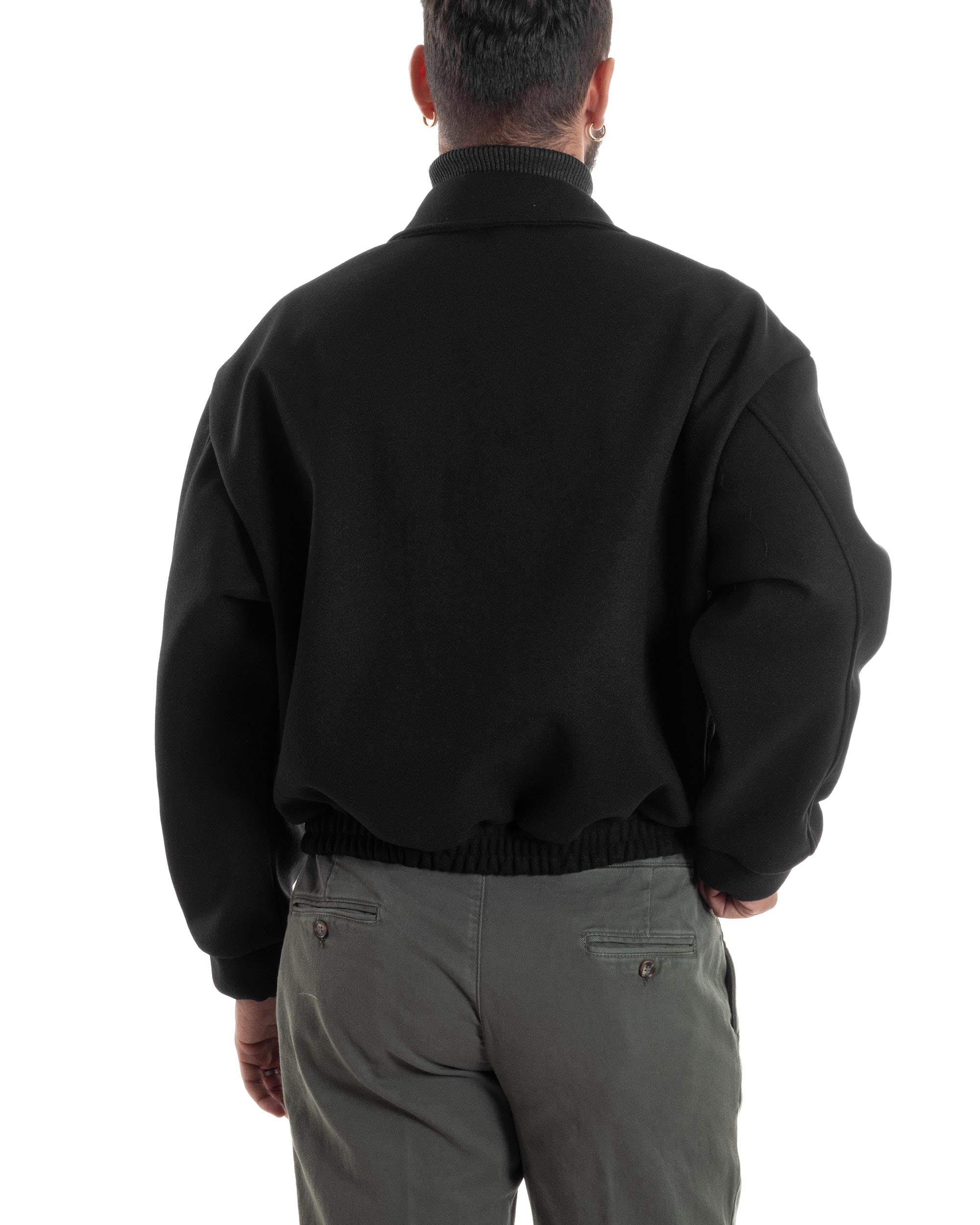 Giubbotto Uomo Bomber Corto Cropped Relaxed fit Tasche Zip Colletto Casual Elegante Caldo Nero GIOSAL-G3283A